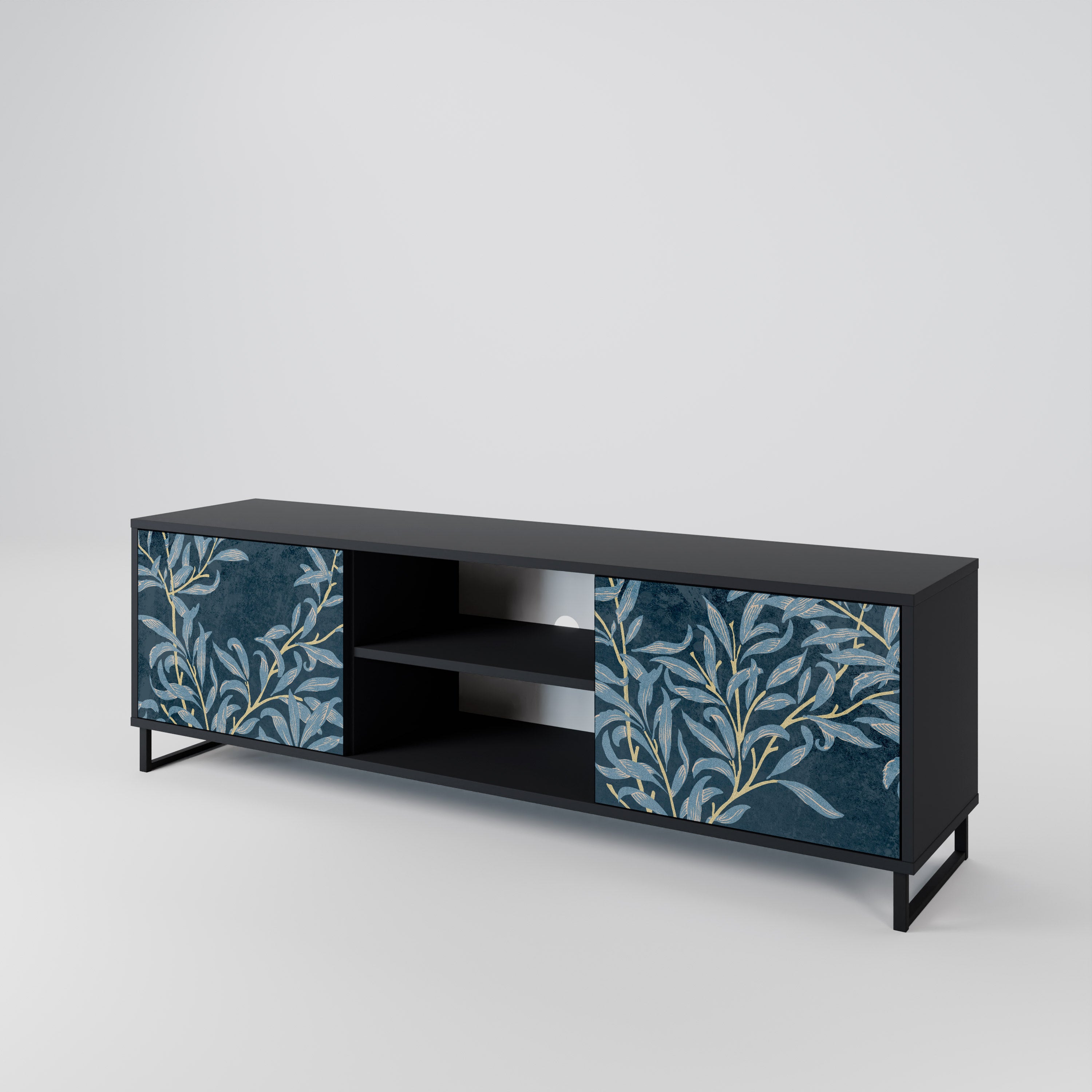 Mueble de TV de 2 puertas BLUE LEAVES con acabado negro