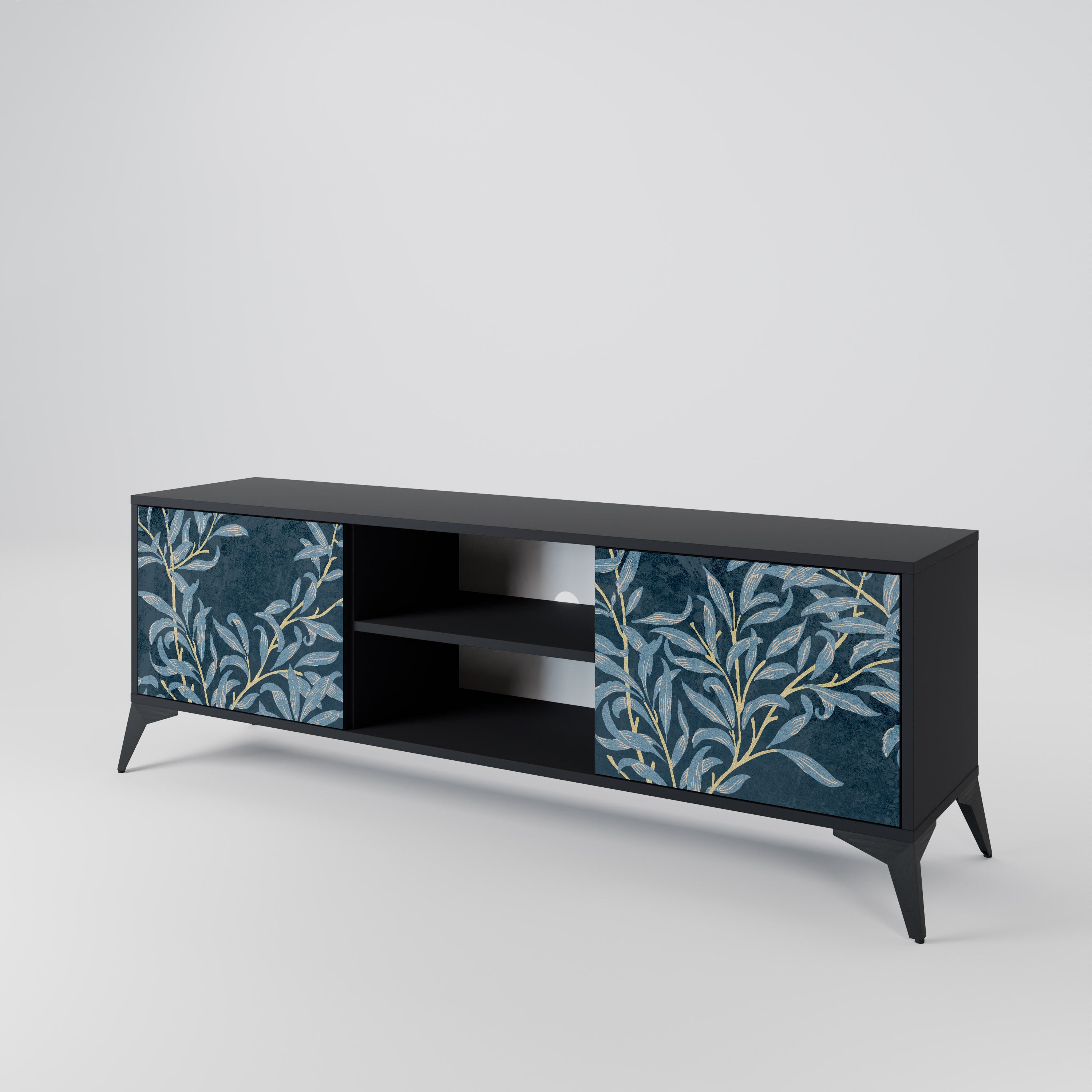 Mueble de TV de 2 puertas BLUE LEAVES con acabado negro