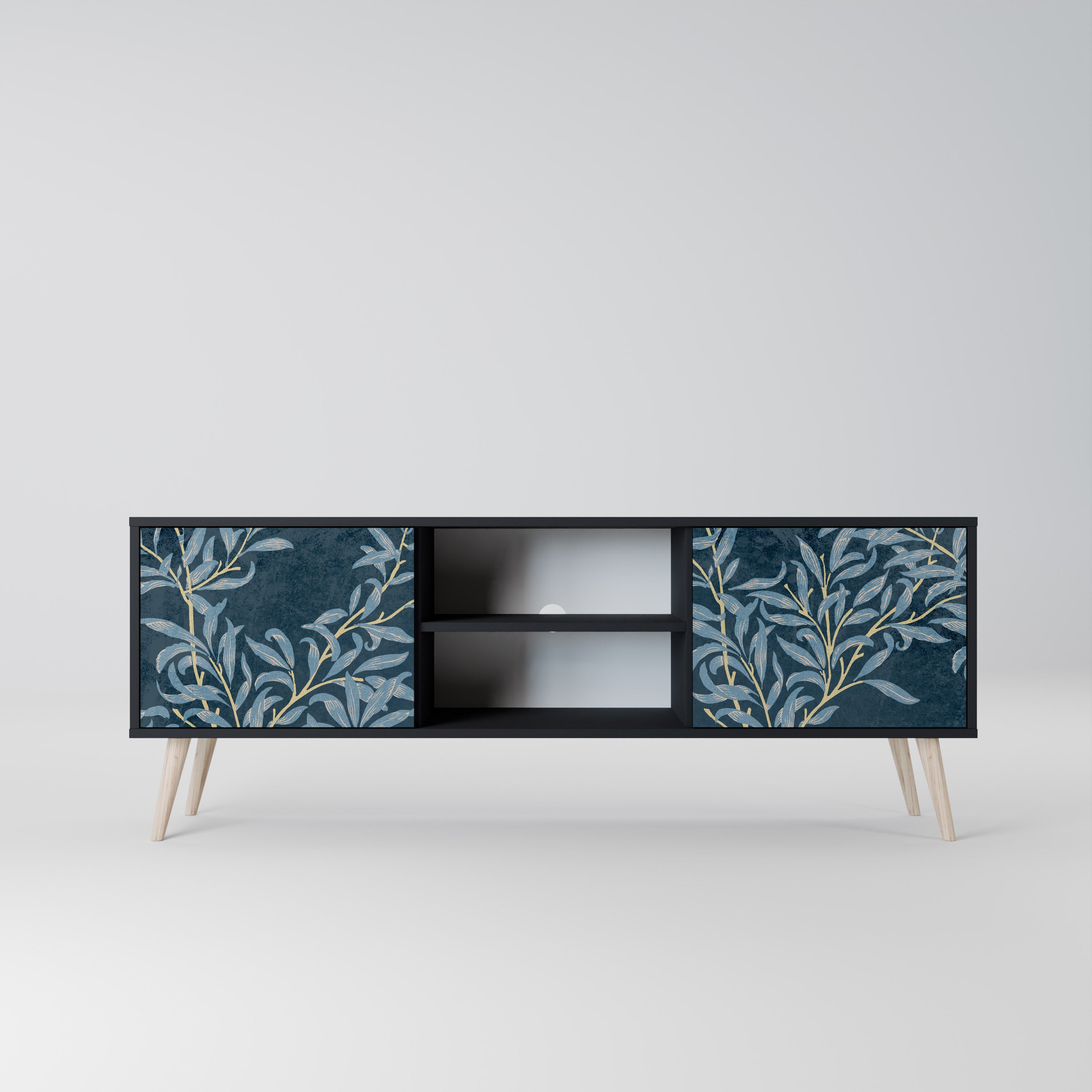 Mueble de TV de 2 puertas BLUE LEAVES con acabado negro