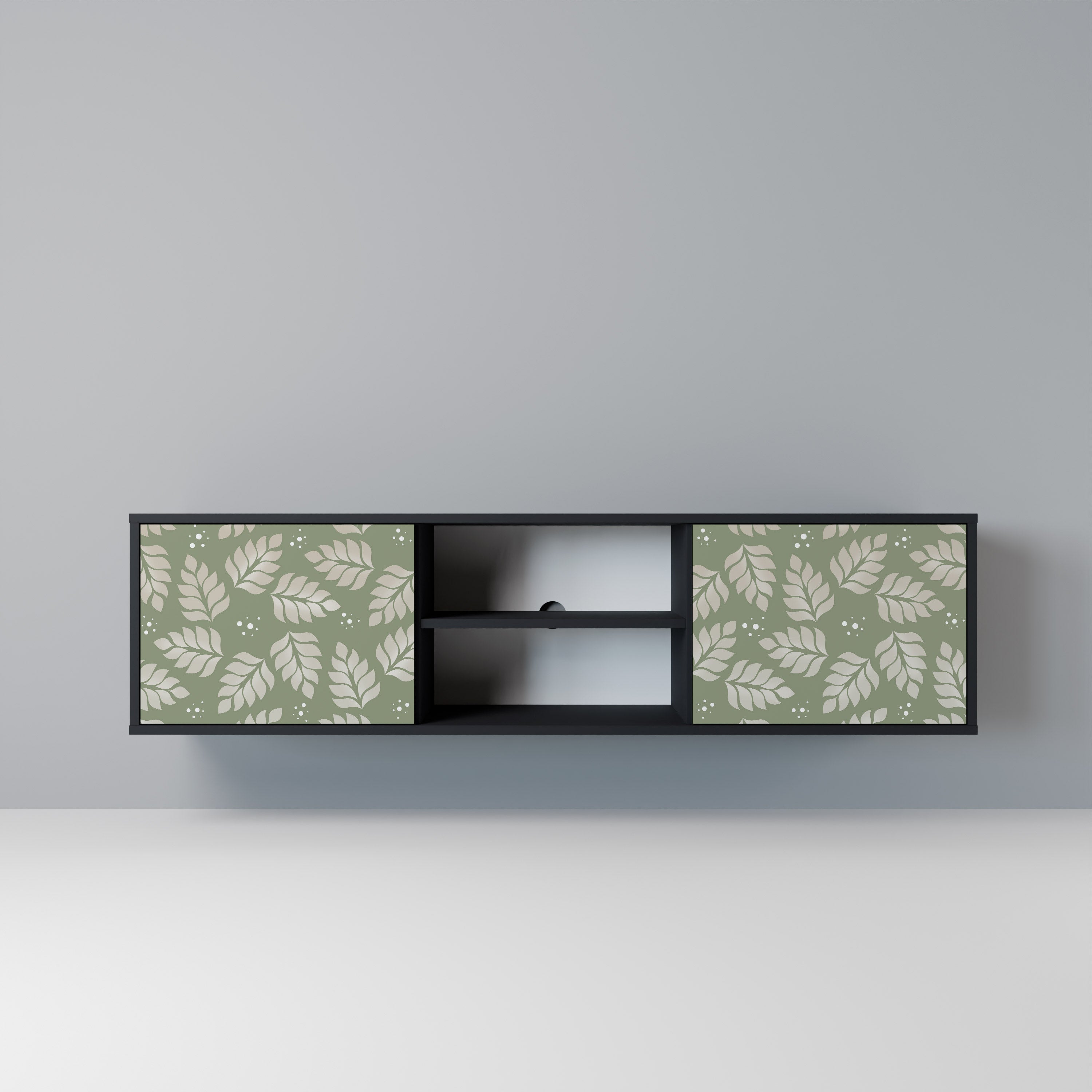 Mueble de TV de 2 puertas LEAVES ON GREEN con acabado negro