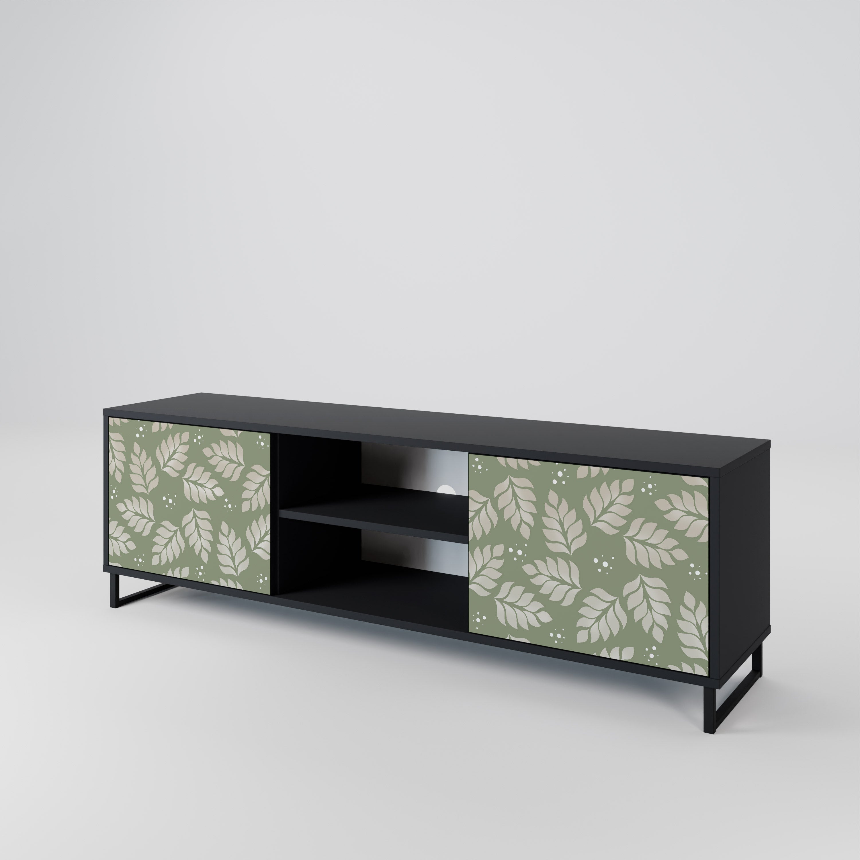 Mueble de TV de 2 puertas LEAVES ON GREEN con acabado negro