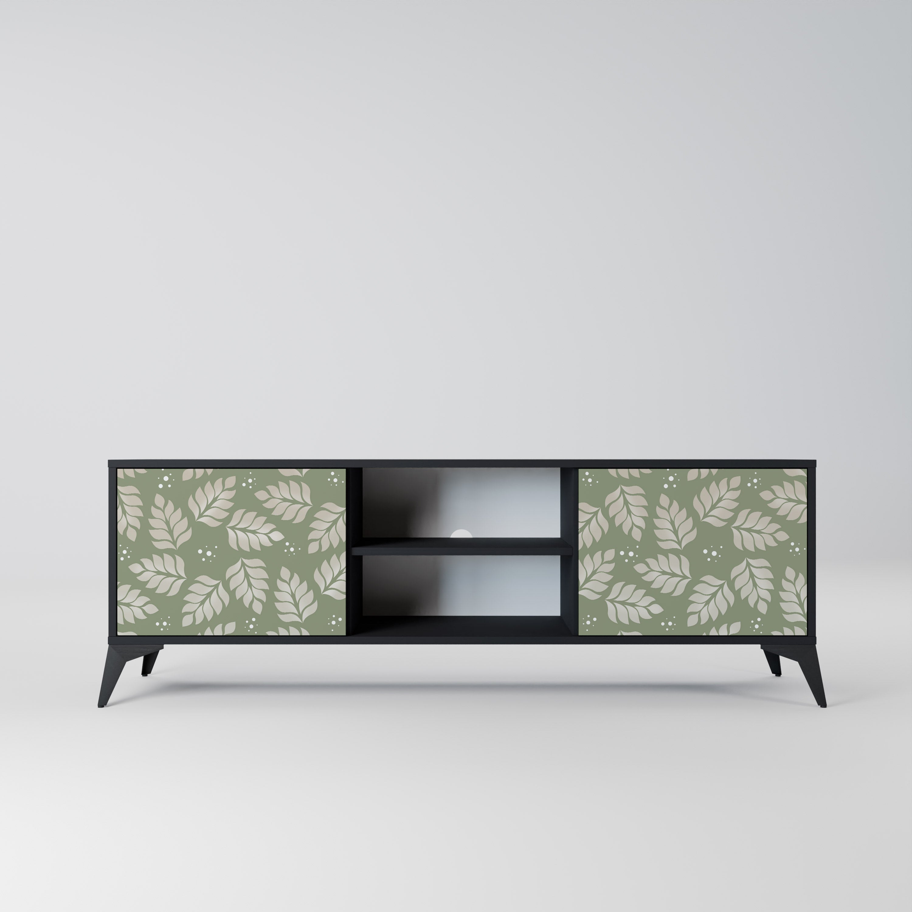 Mueble de TV de 2 puertas LEAVES ON GREEN con acabado negro