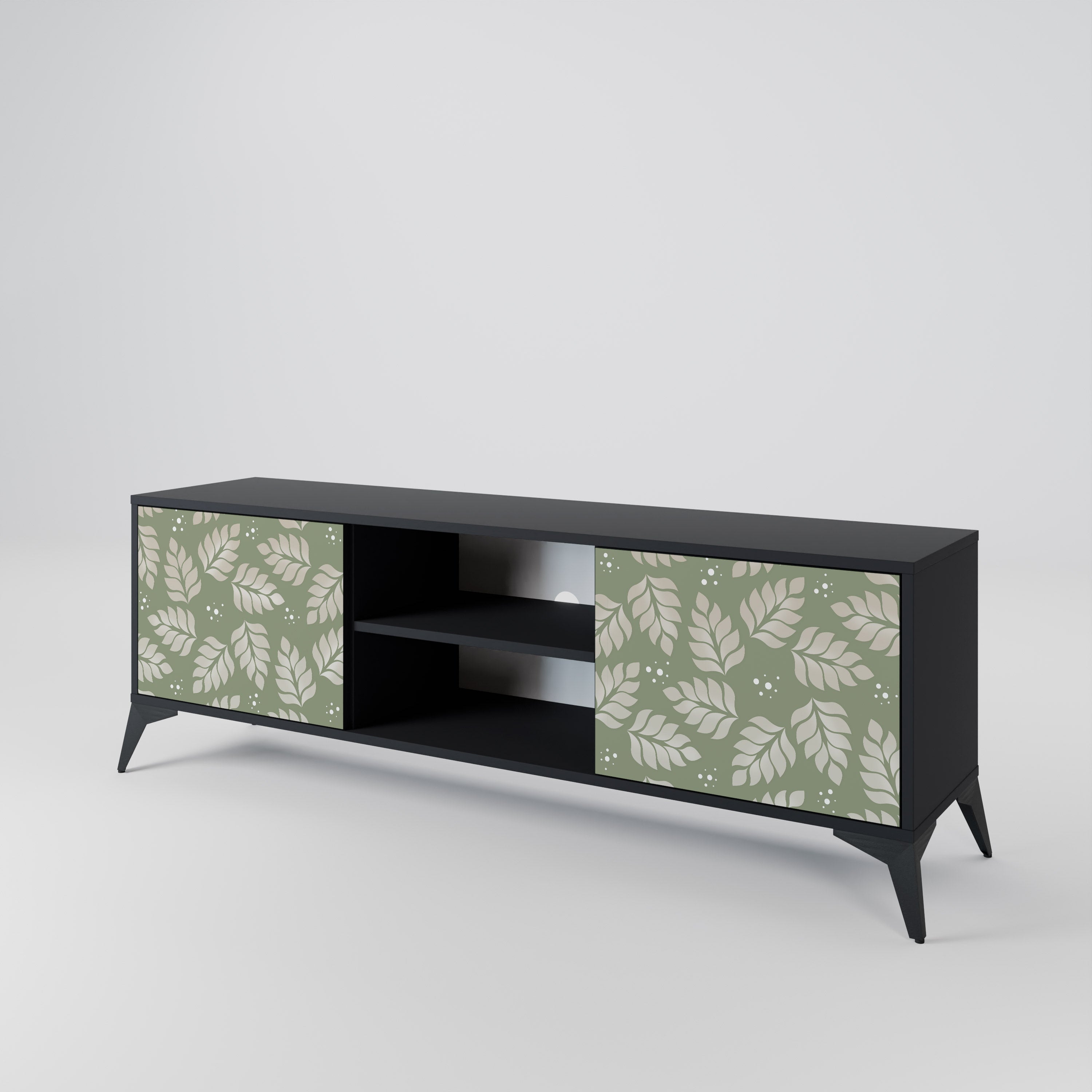 Mueble de TV de 2 puertas LEAVES ON GREEN con acabado negro