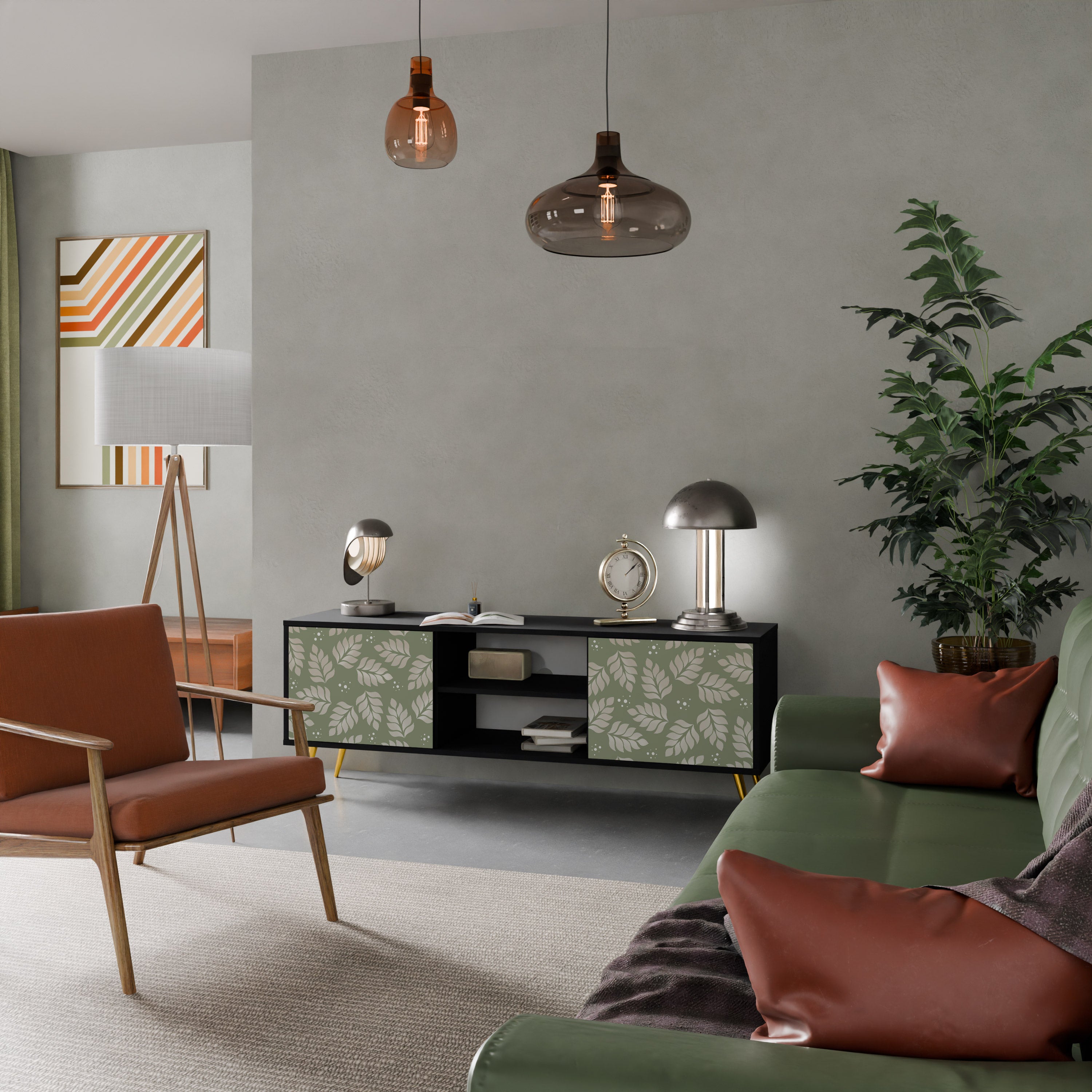 Mueble de TV de 2 puertas LEAVES ON GREEN con acabado negro