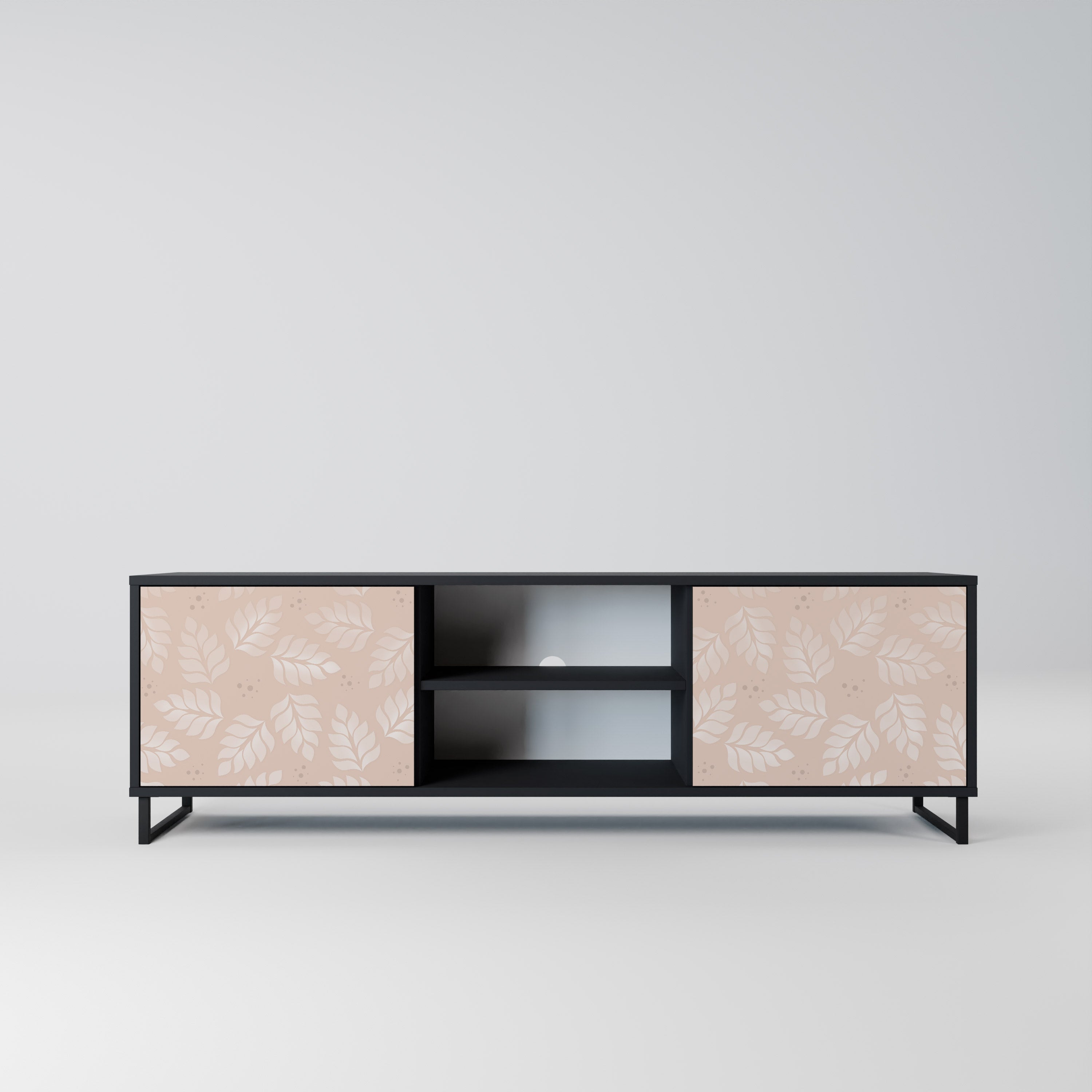 Mueble de TV de 2 puertas LEAVES ON BEIGE con acabado negro