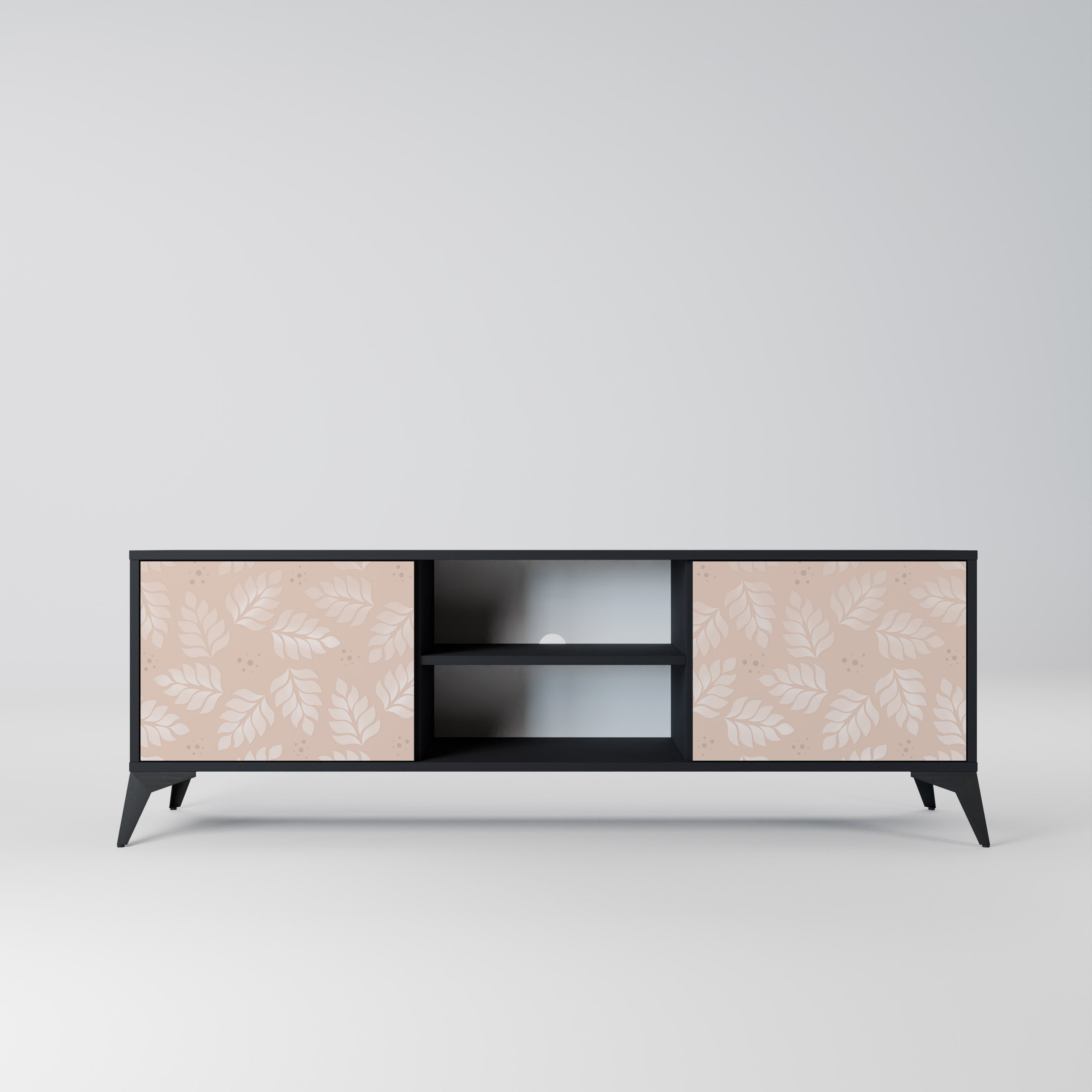 Mueble de TV de 2 puertas LEAVES ON BEIGE con acabado negro