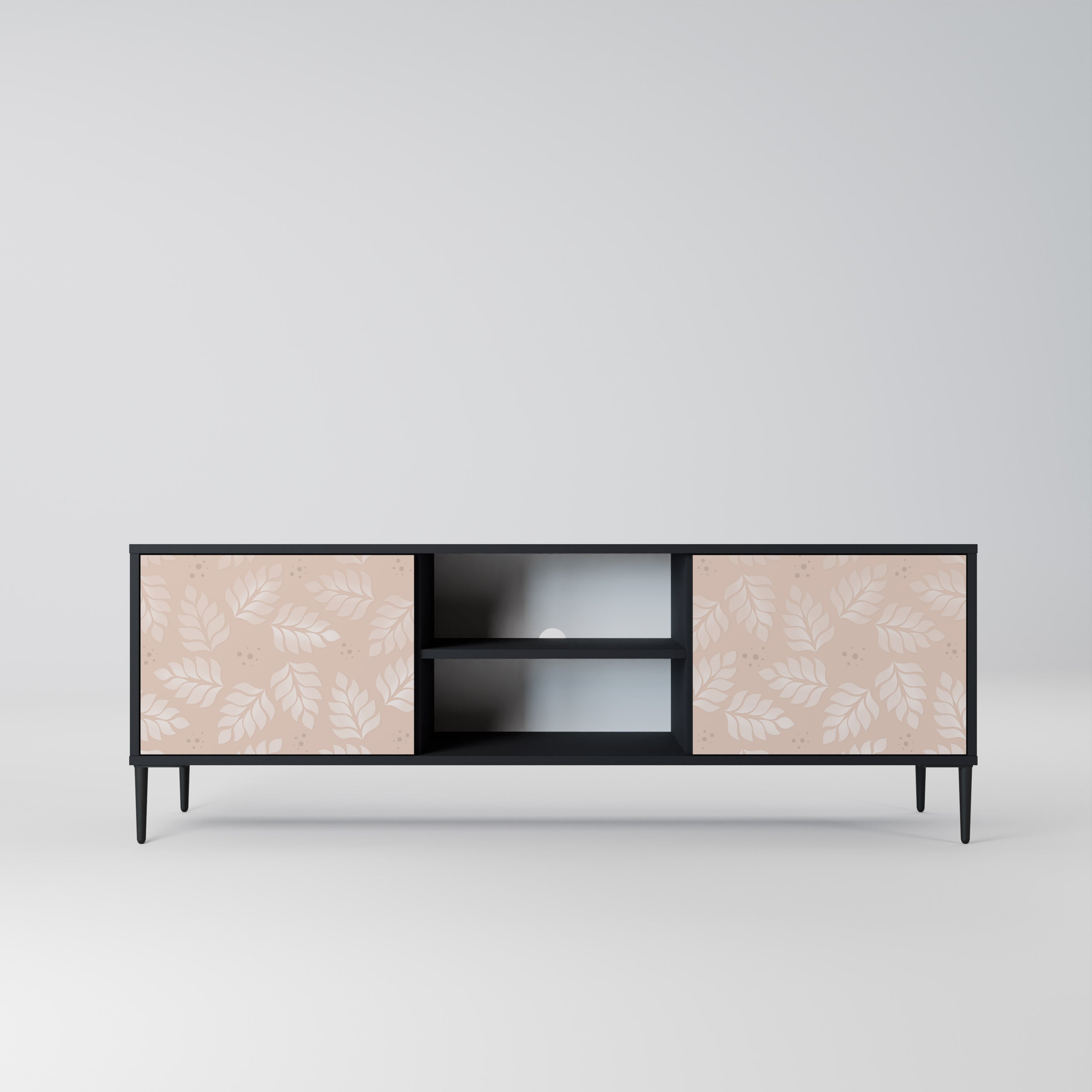 Mueble de TV de 2 puertas LEAVES ON BEIGE con acabado negro