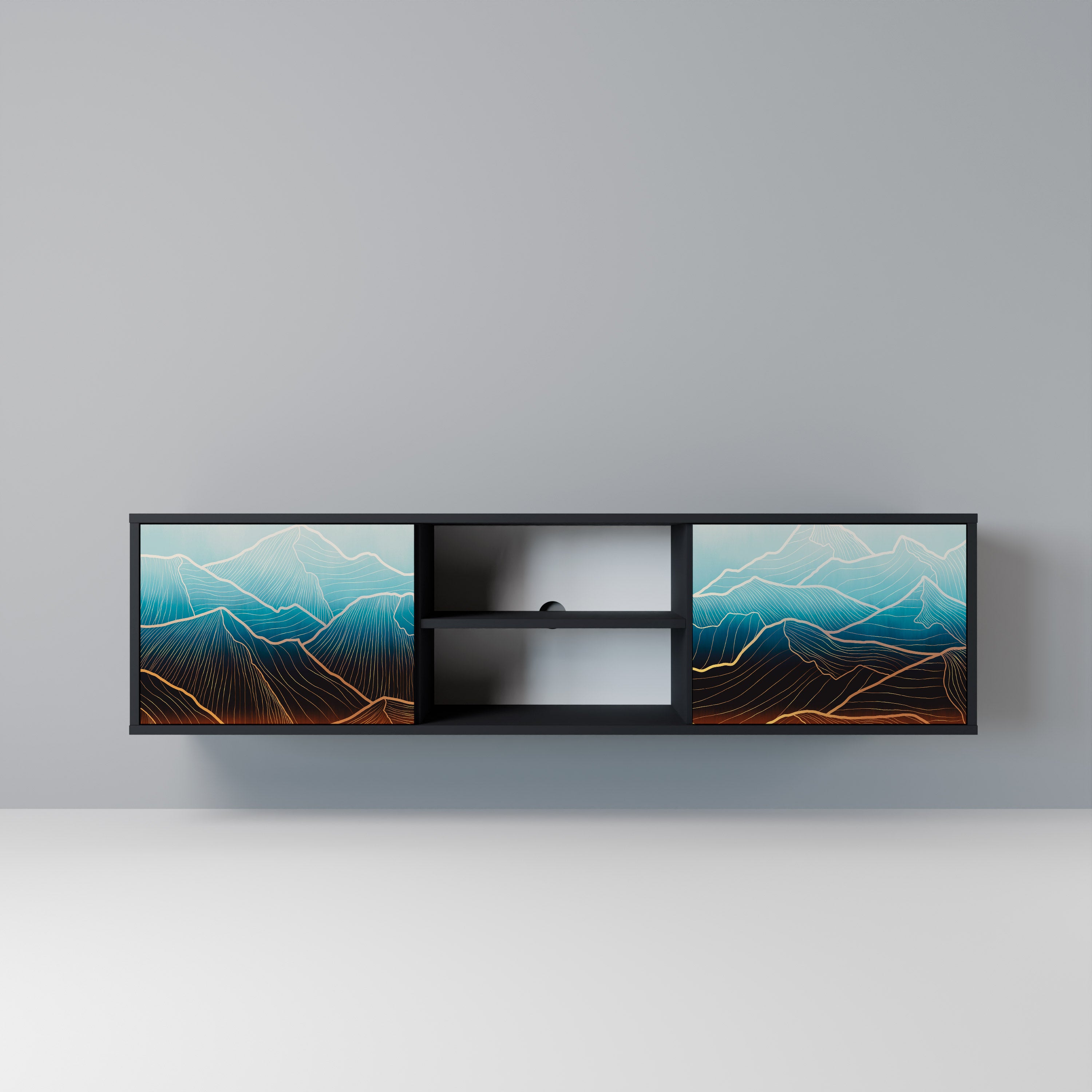 Mueble de TV de 2 puertas LUNAR SECRETS en acabado negro