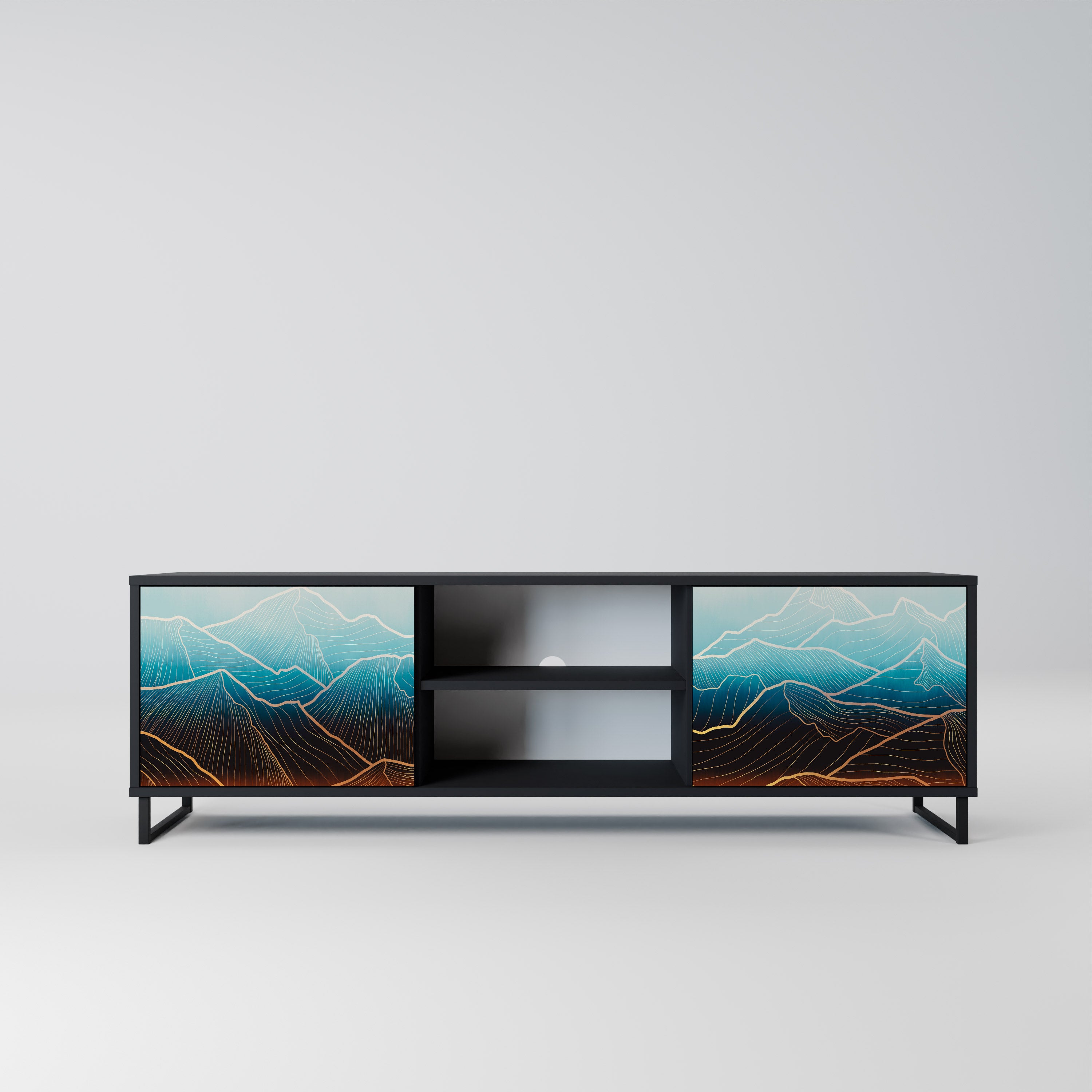 Mueble de TV de 2 puertas LUNAR SECRETS en acabado negro