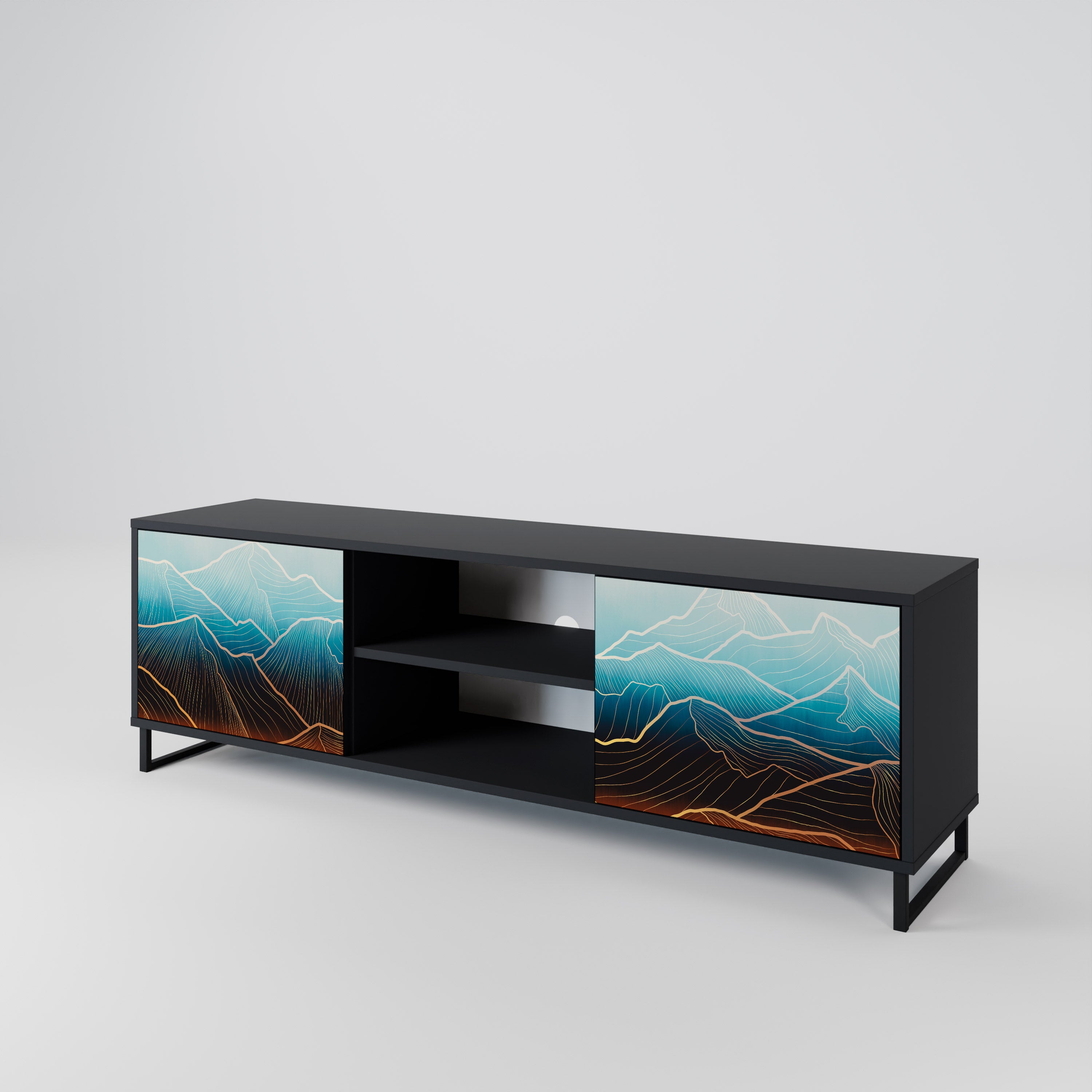 Mueble de TV de 2 puertas LUNAR SECRETS en acabado negro