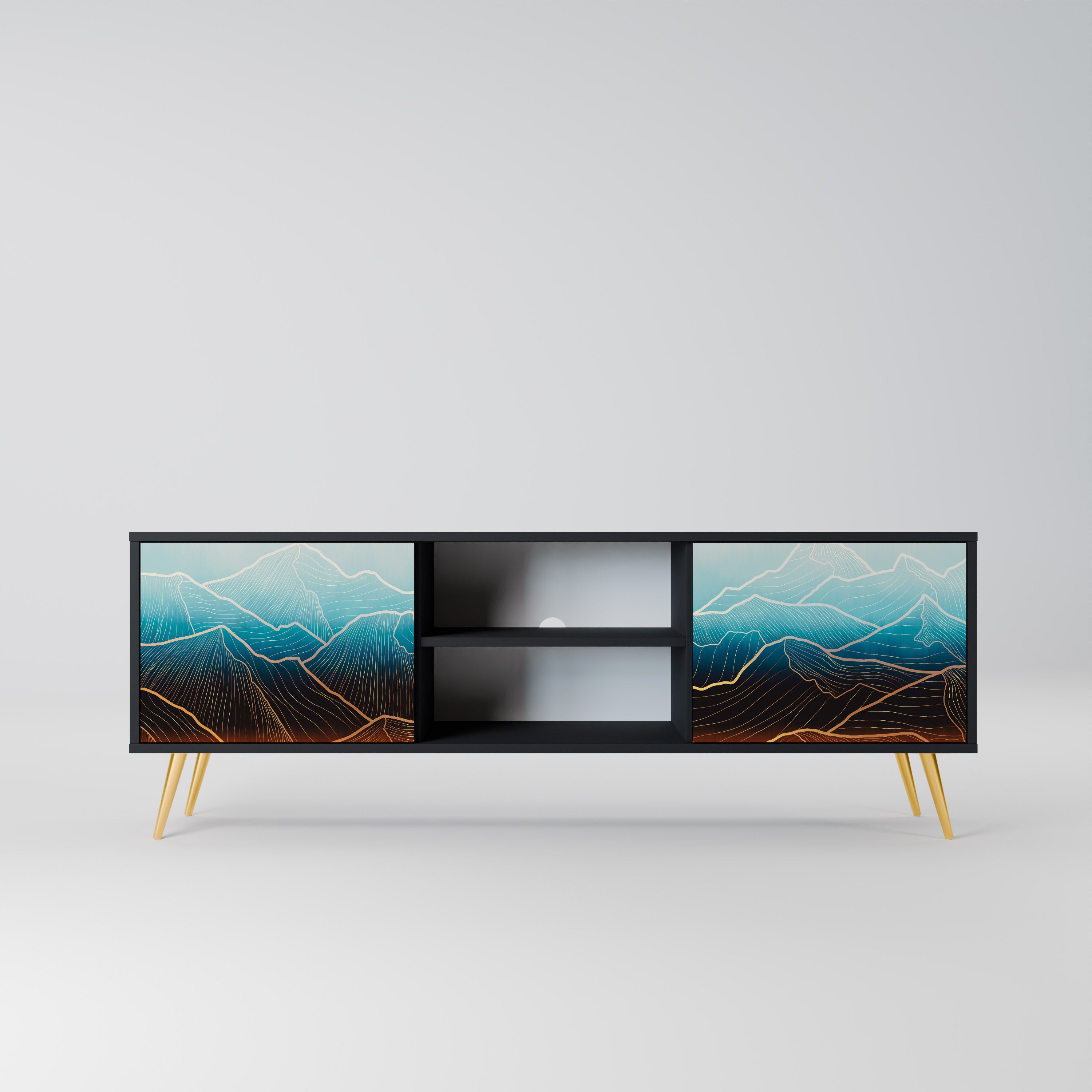 Mueble de TV de 2 puertas LUNAR SECRETS en acabado negro
