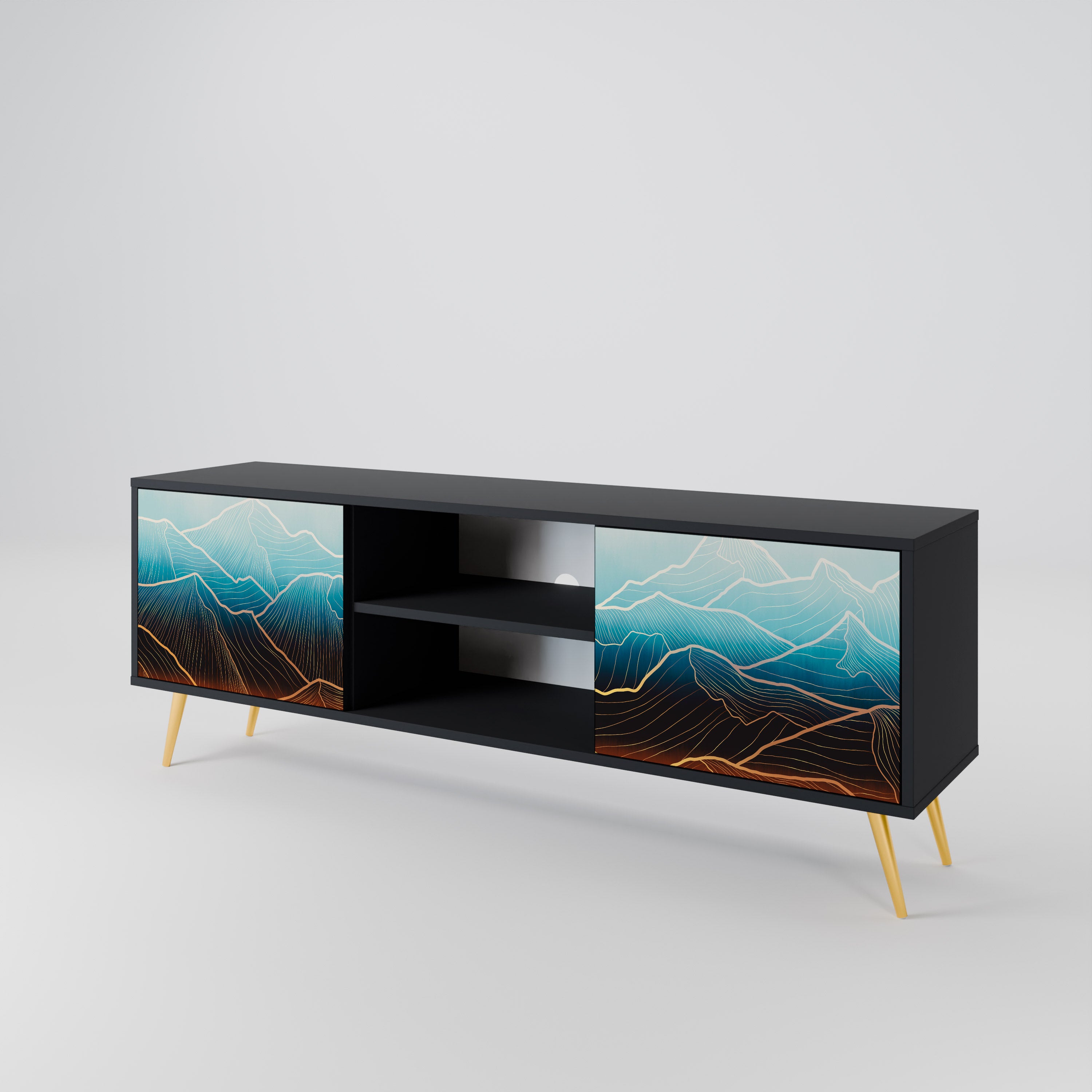 Mueble de TV de 2 puertas LUNAR SECRETS en acabado negro