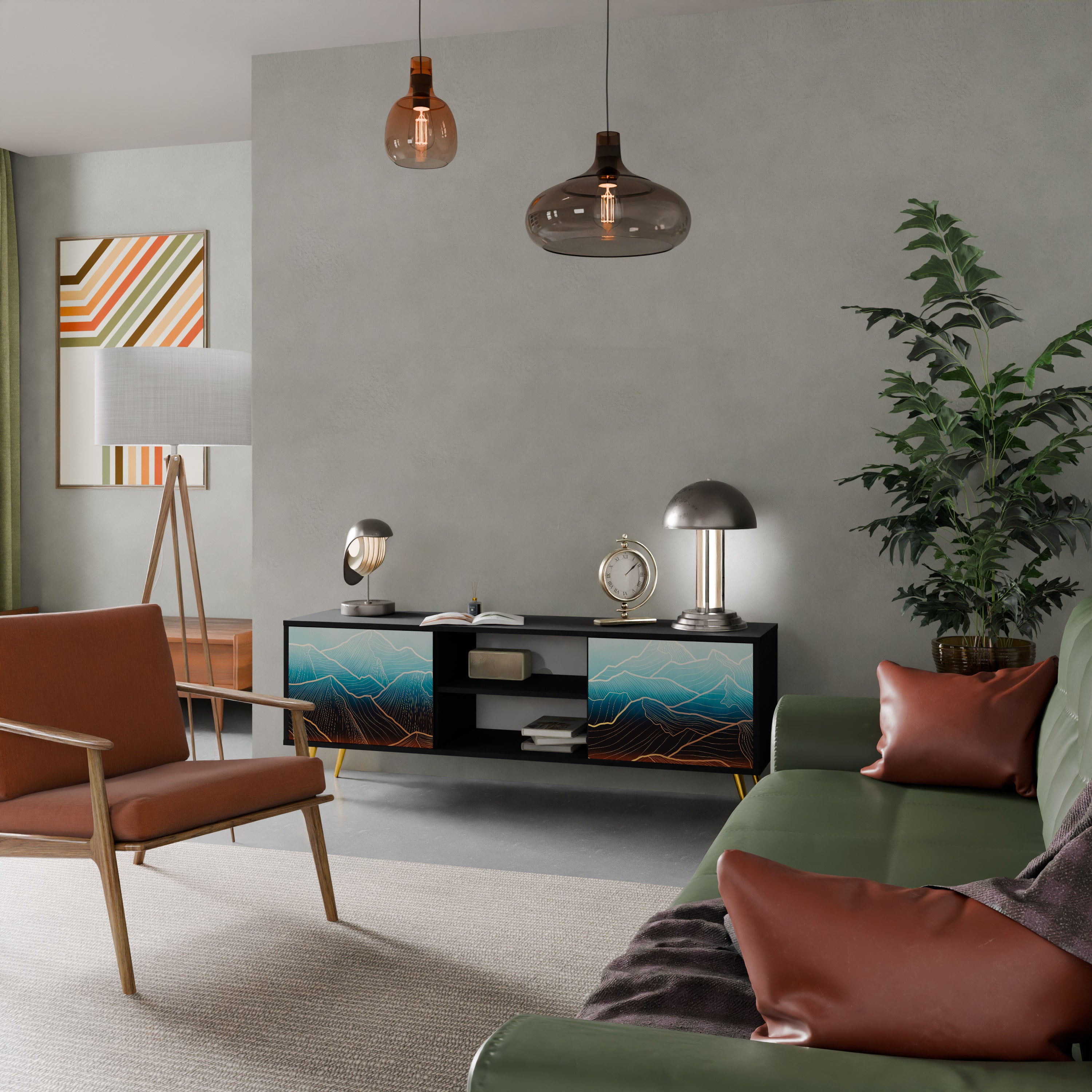 Mueble de TV de 2 puertas LUNAR SECRETS en acabado negro