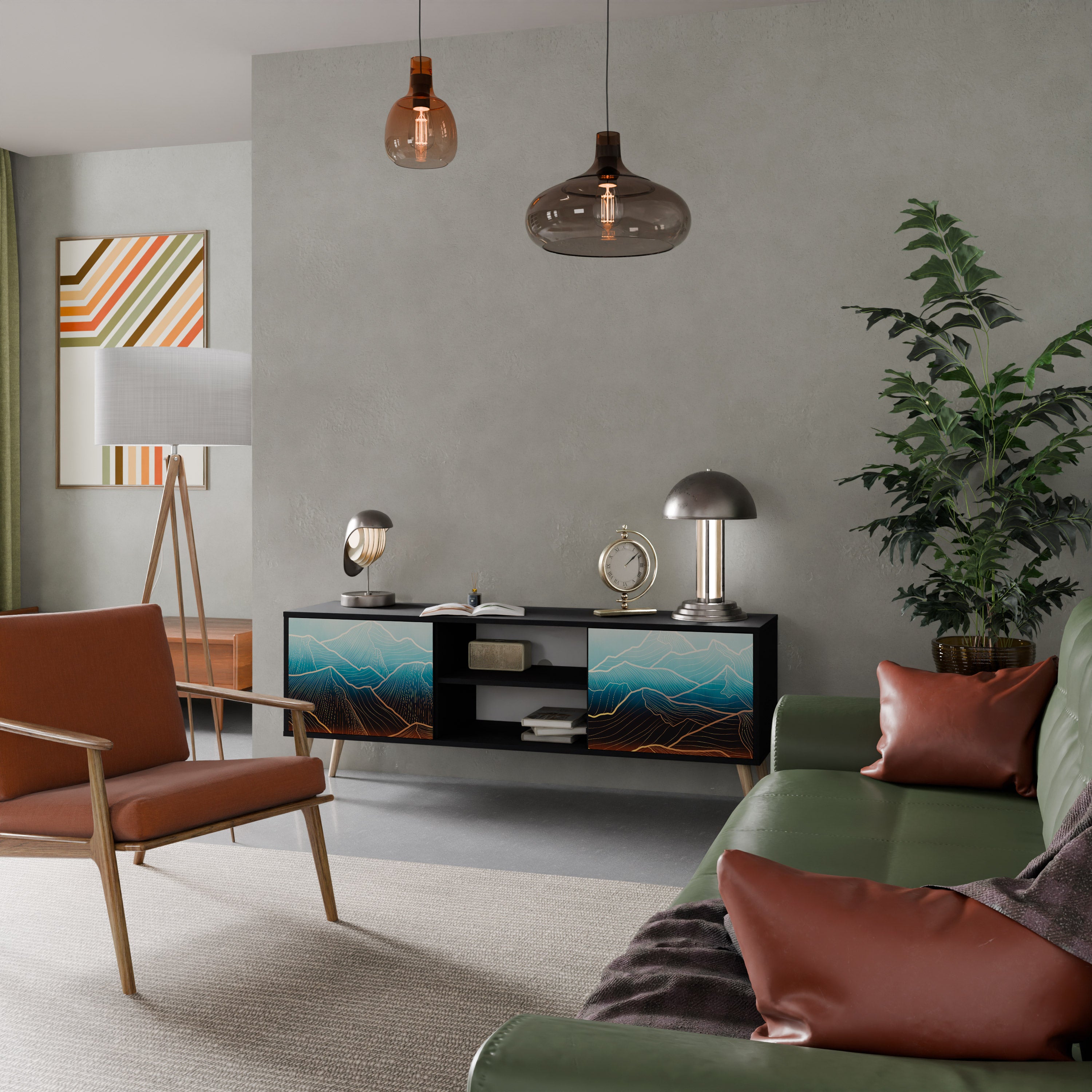 Mueble de TV de 2 puertas LUNAR SECRETS en acabado negro