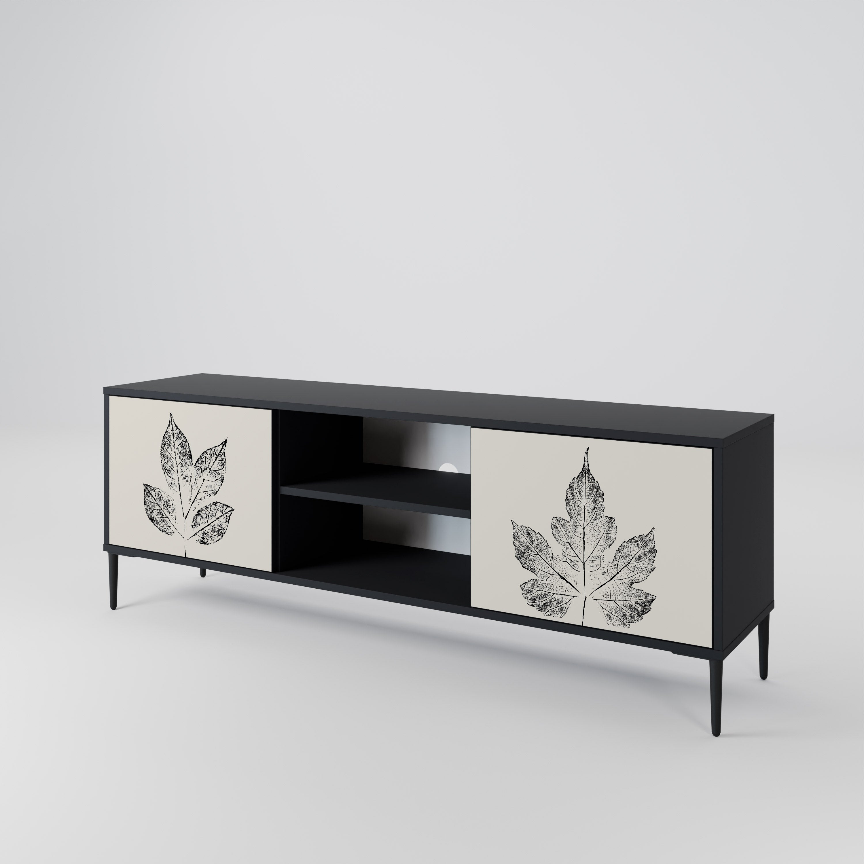 Mueble de TV de 2 puertas LEAFY STAMPS con acabado negro