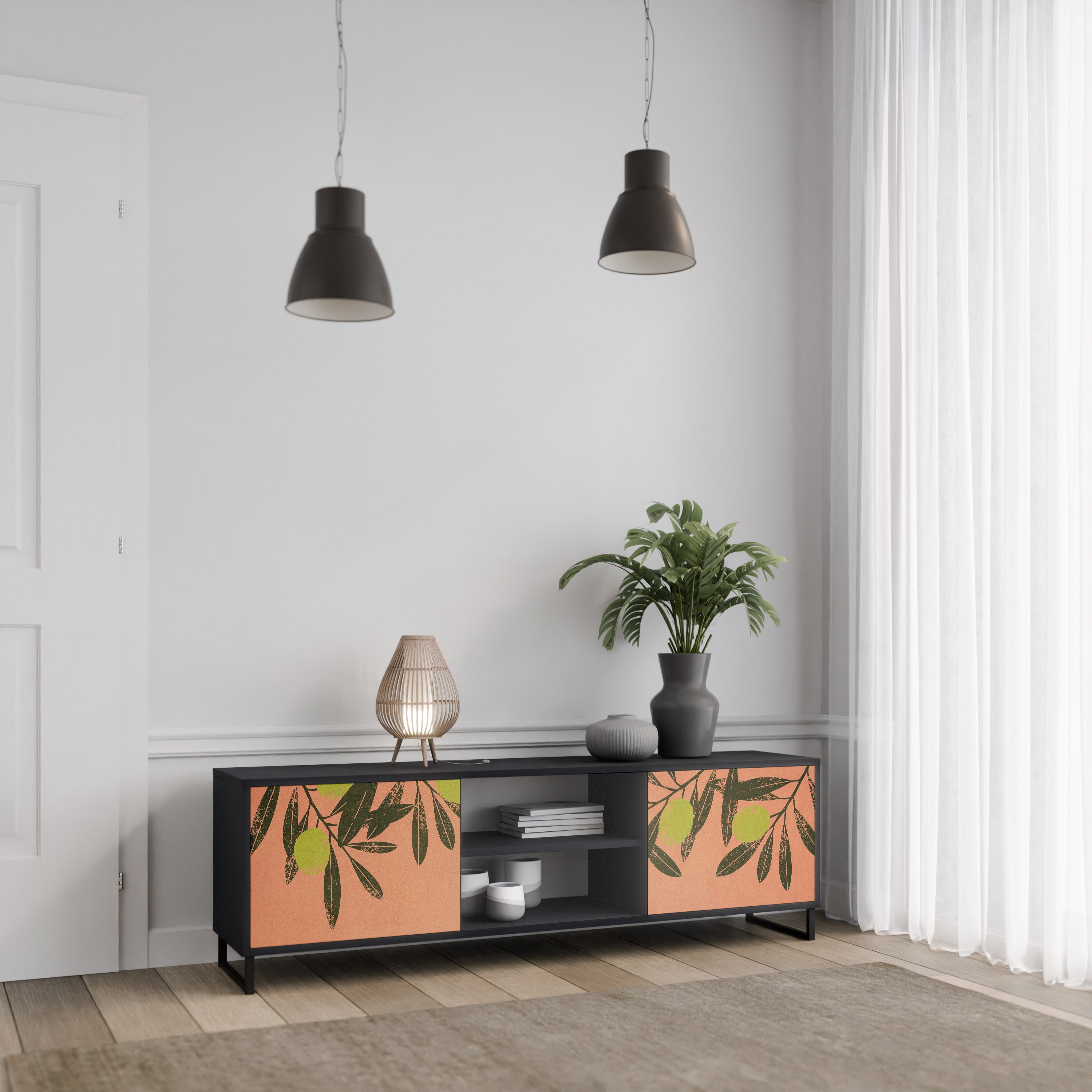 Mueble de TV de 2 puertas JUICY OLIVES con acabado negro