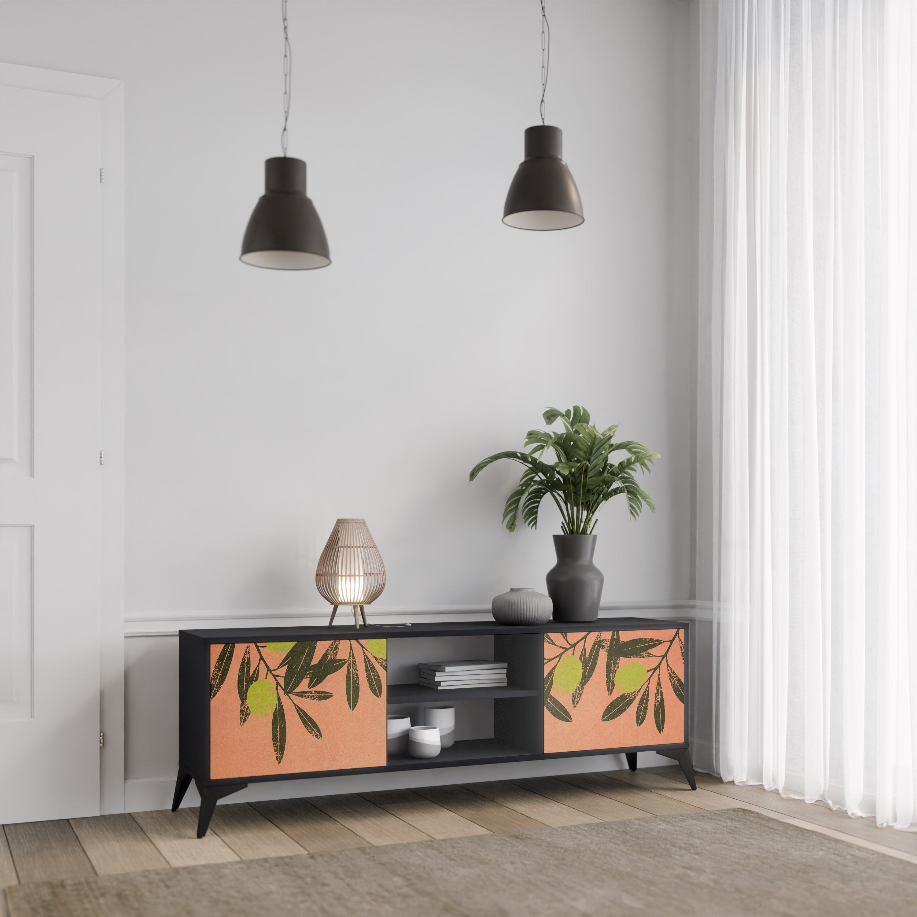Mueble de TV de 2 puertas JUICY OLIVES con acabado negro