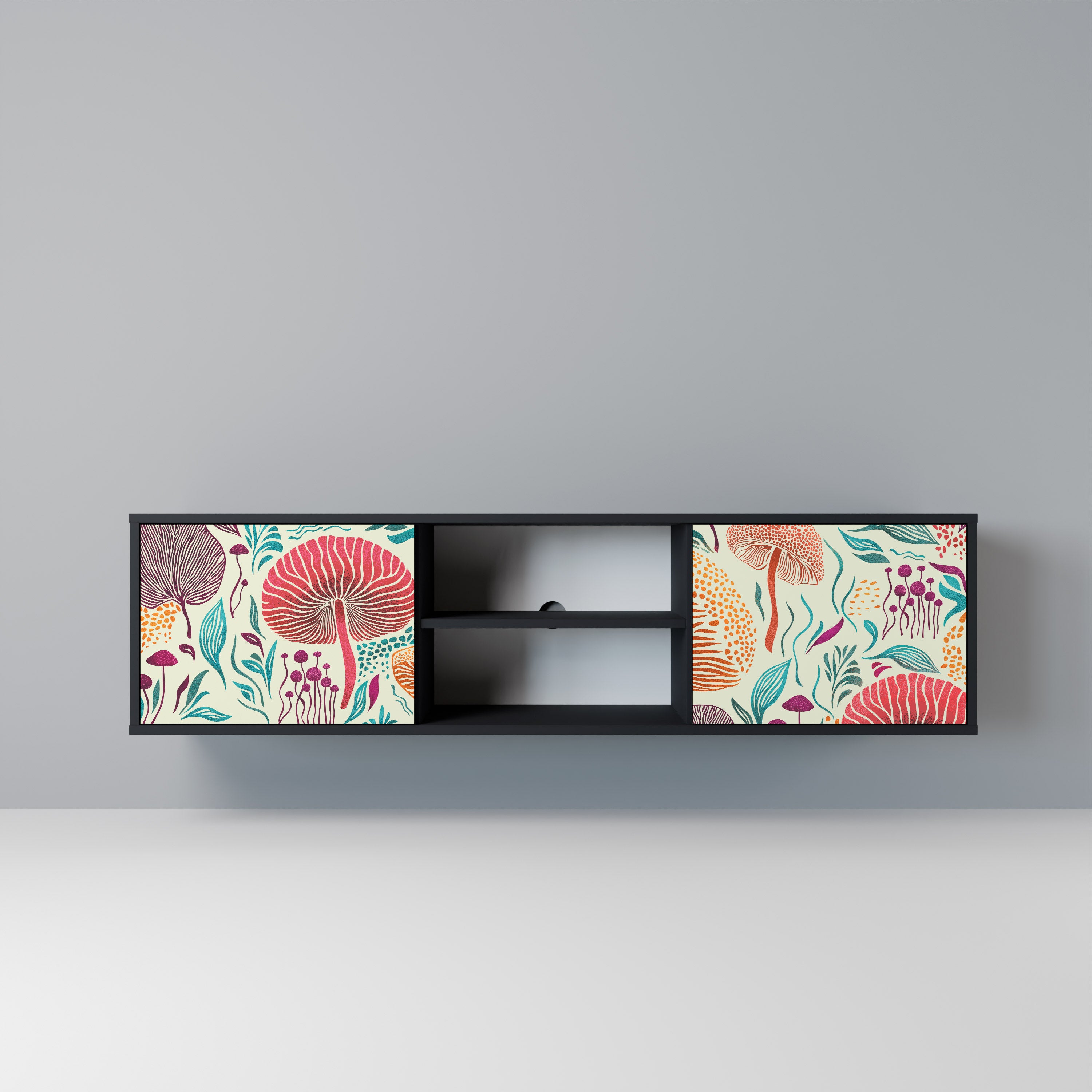 Mueble de TV FUNGUS FANTASY de 2 puertas con acabado negro