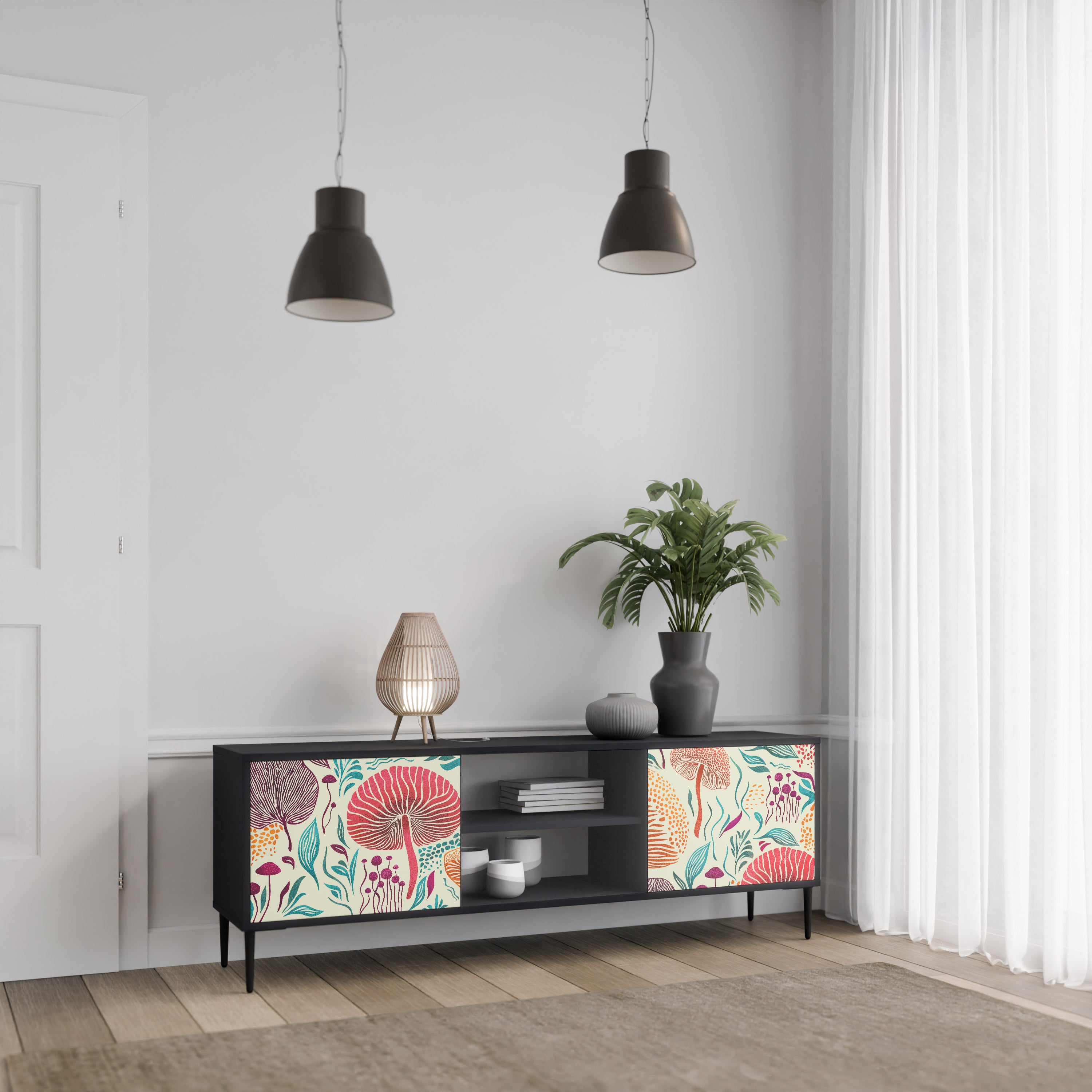 Mueble de TV FUNGUS FANTASY de 2 puertas con acabado negro