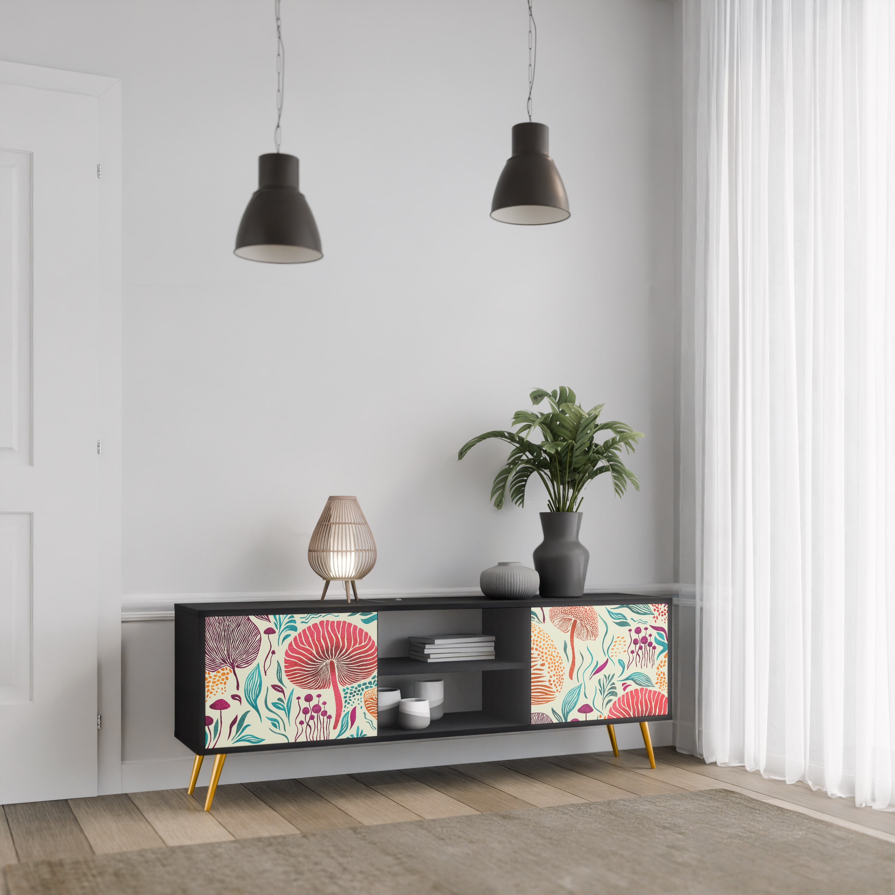 Mueble de TV FUNGUS FANTASY de 2 puertas con acabado negro