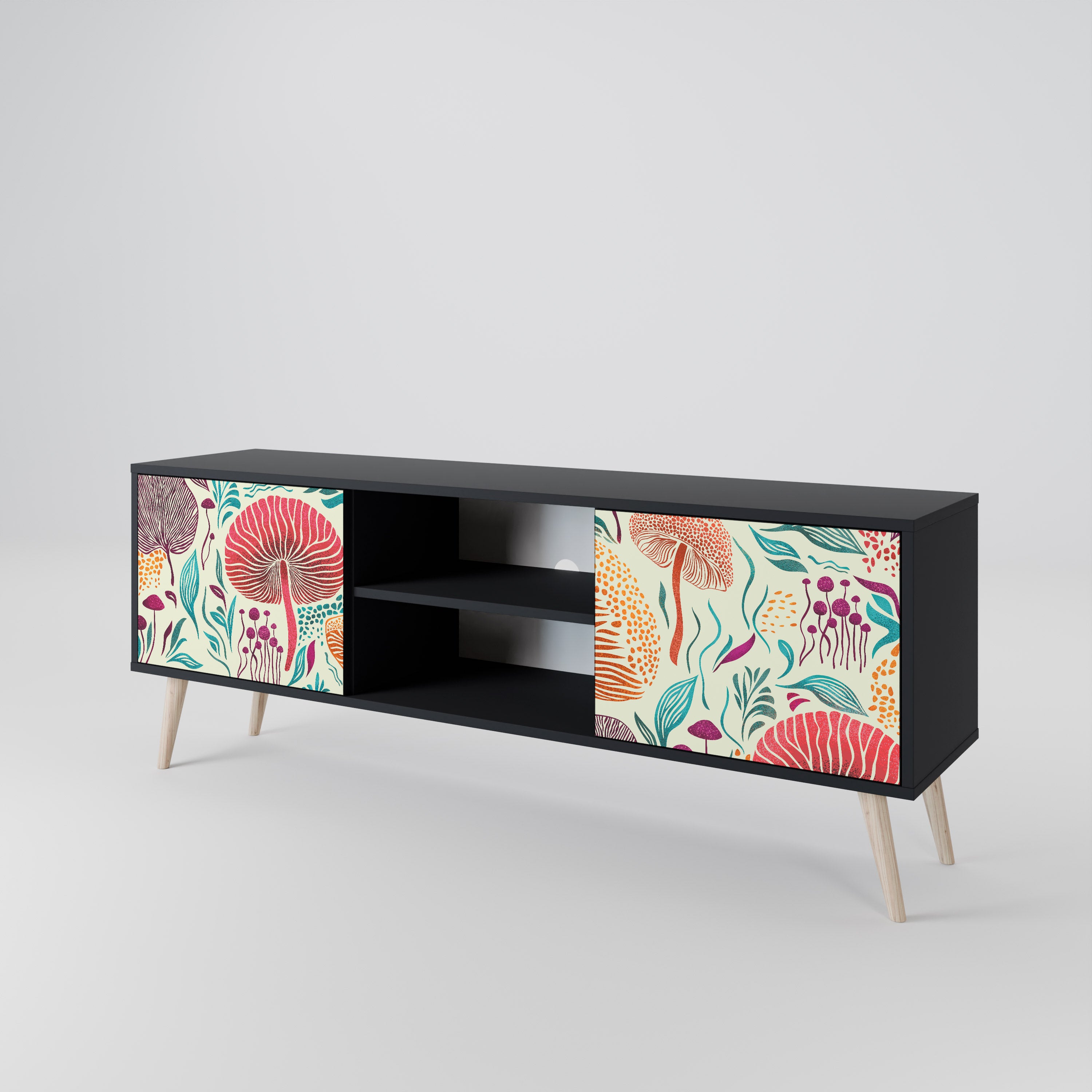 Mueble de TV FUNGUS FANTASY de 2 puertas con acabado negro