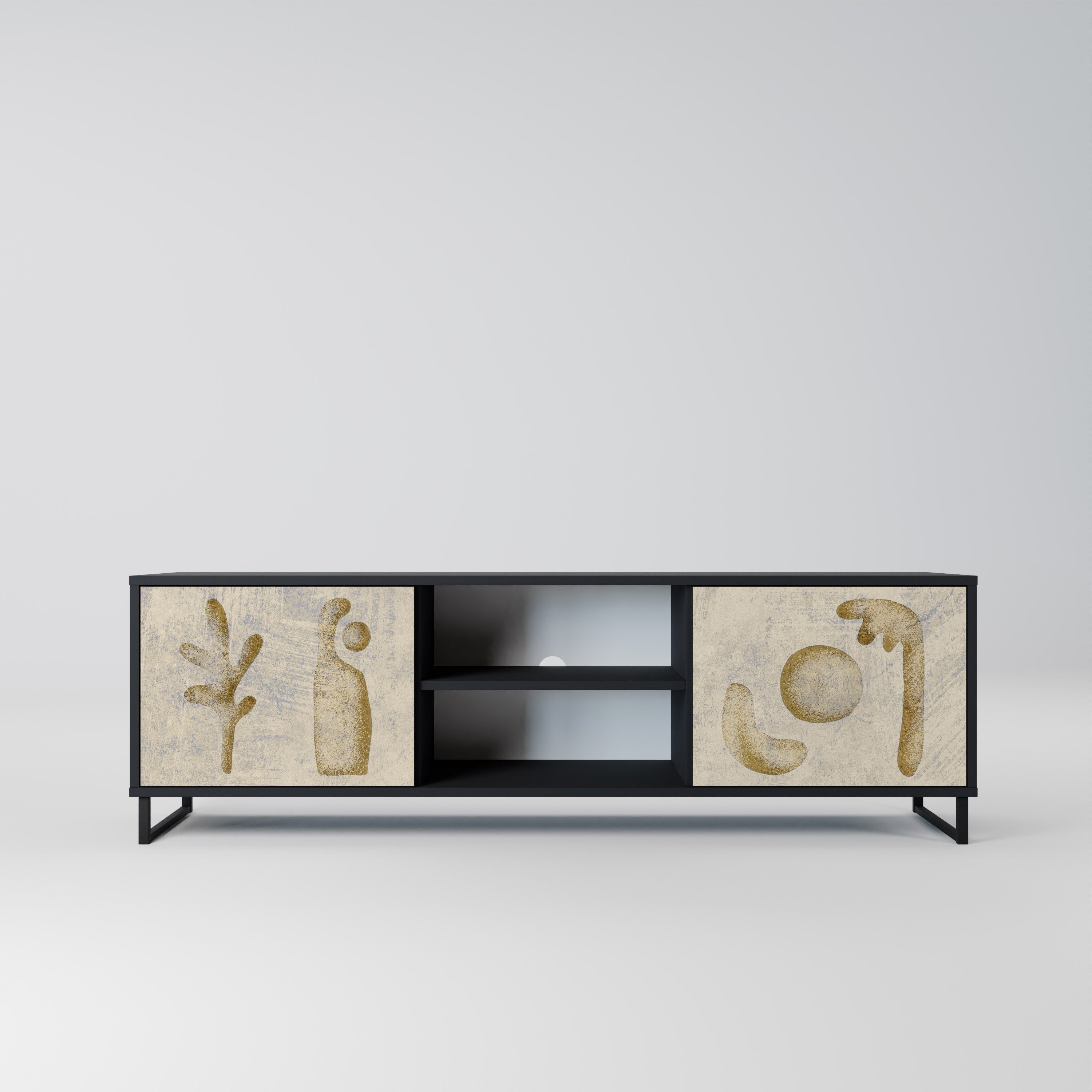 Mueble de TV de 2 puertas SAND SCULPTURES en acabado negro