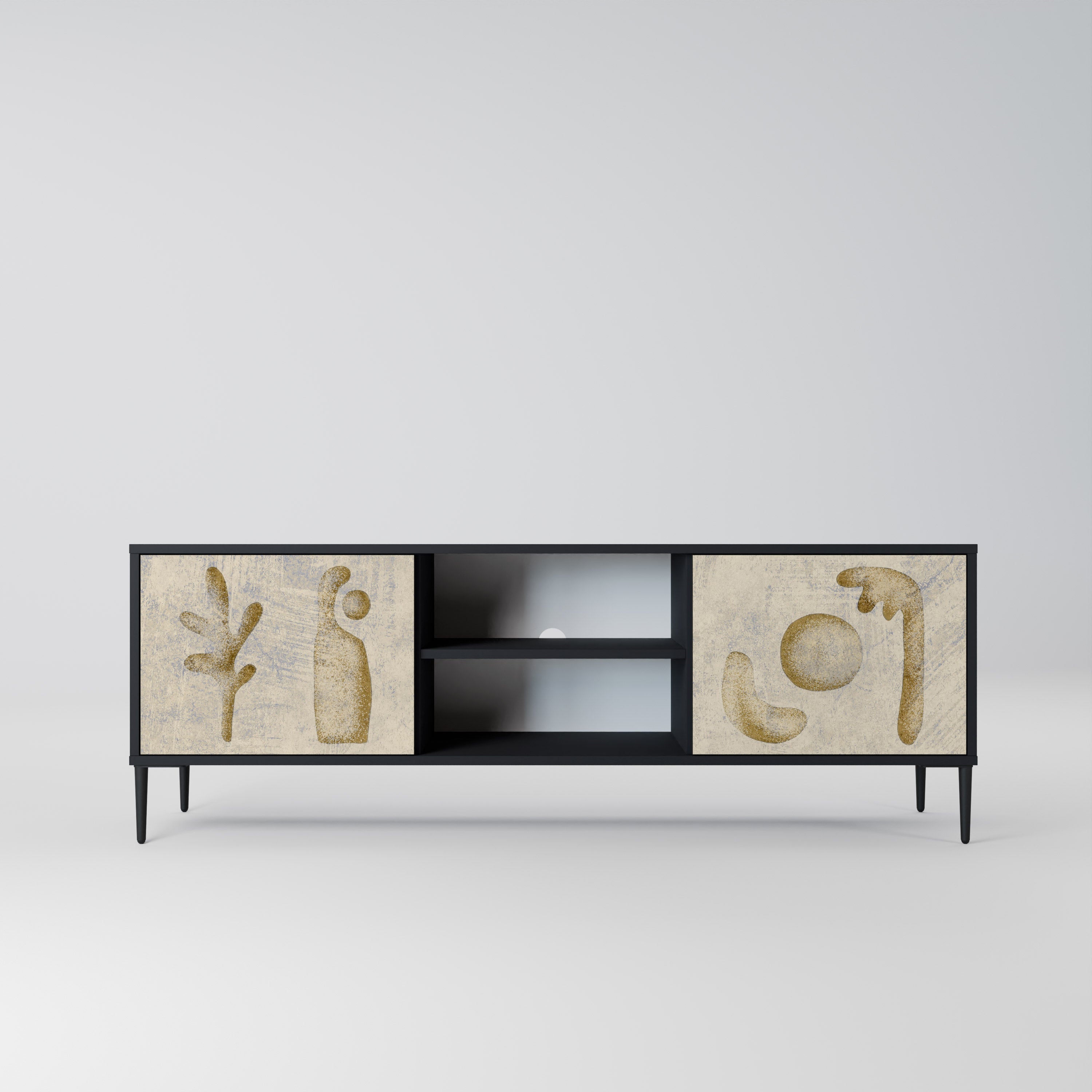 Mueble de TV de 2 puertas SAND SCULPTURES en acabado negro