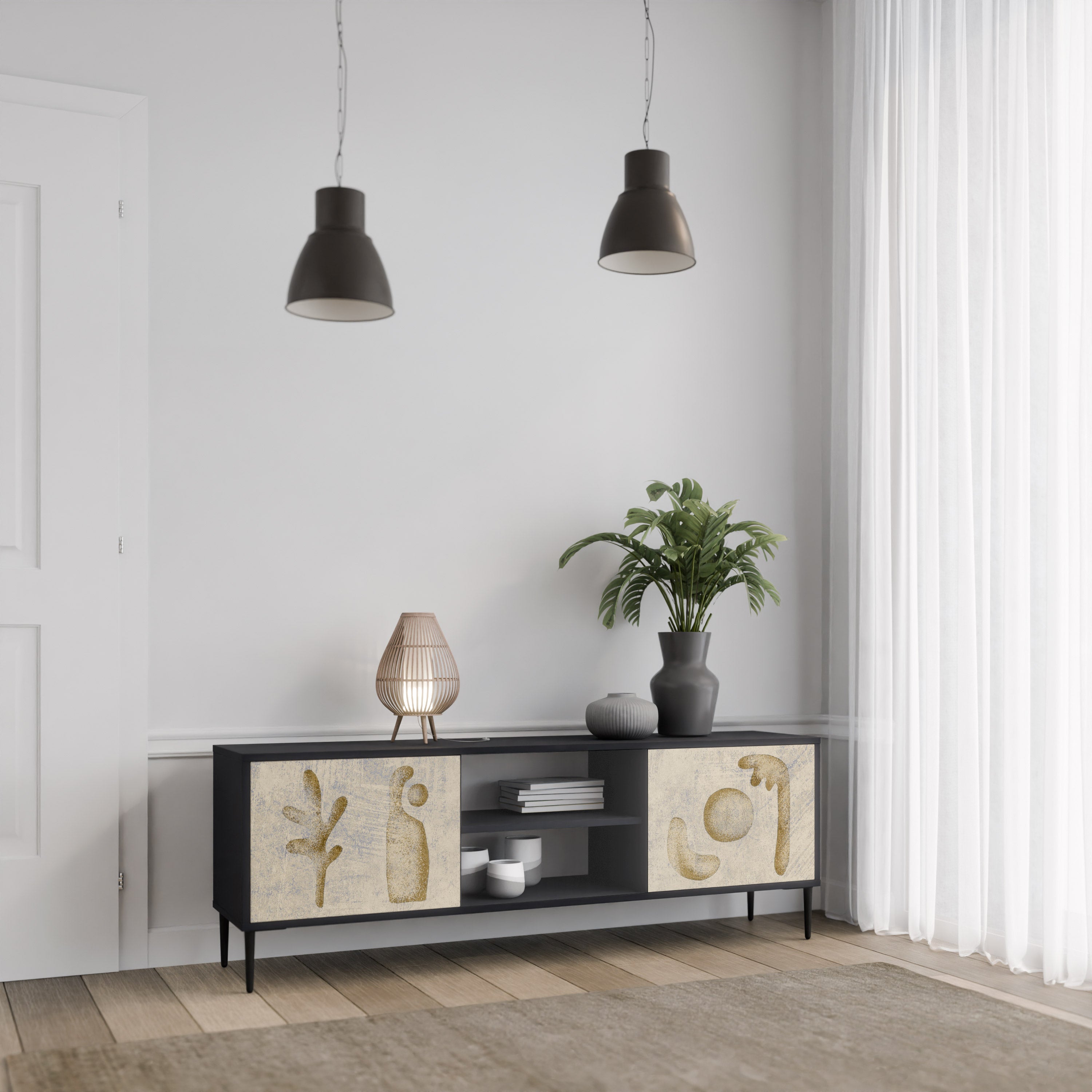 Mueble de TV de 2 puertas SAND SCULPTURES en acabado negro
