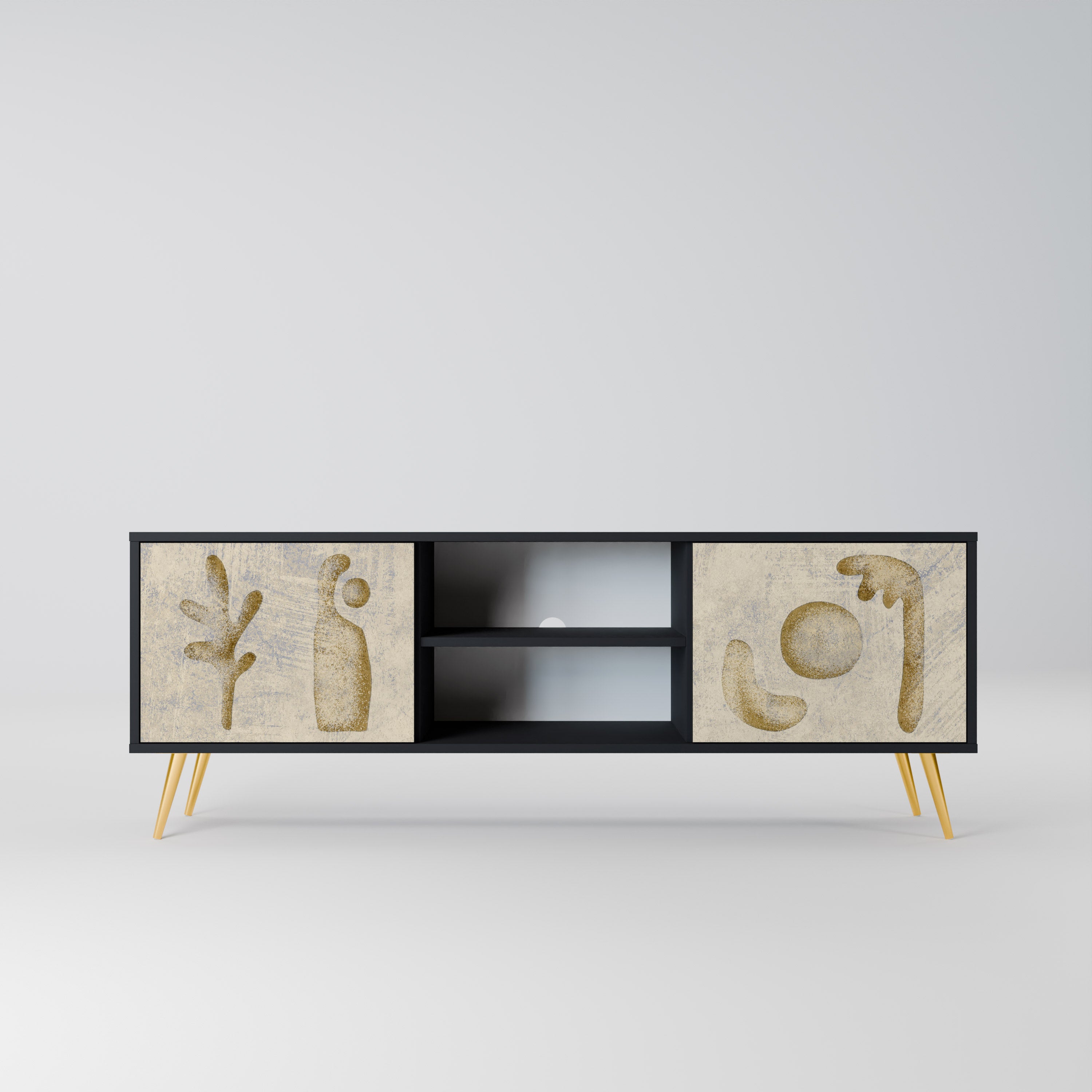 Mueble de TV de 2 puertas SAND SCULPTURES en acabado negro