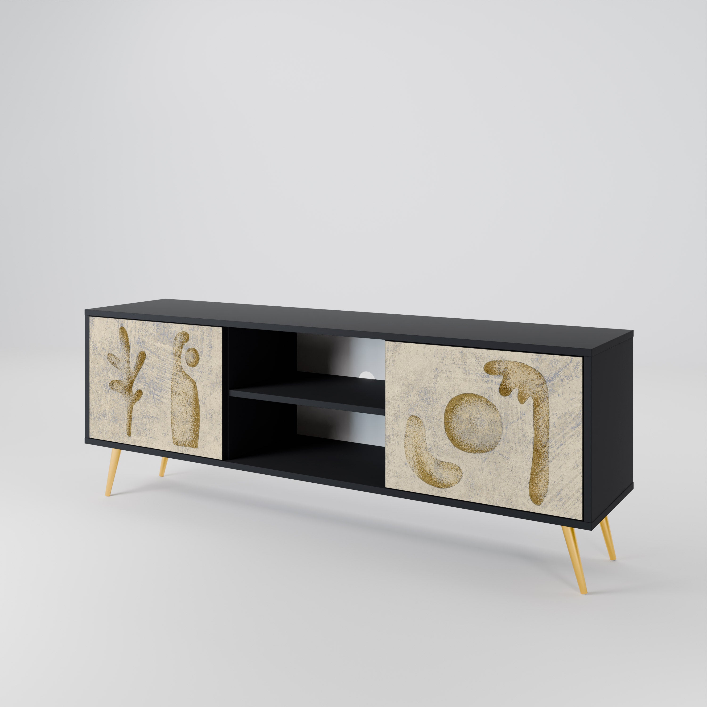 Mueble de TV de 2 puertas SAND SCULPTURES en acabado negro