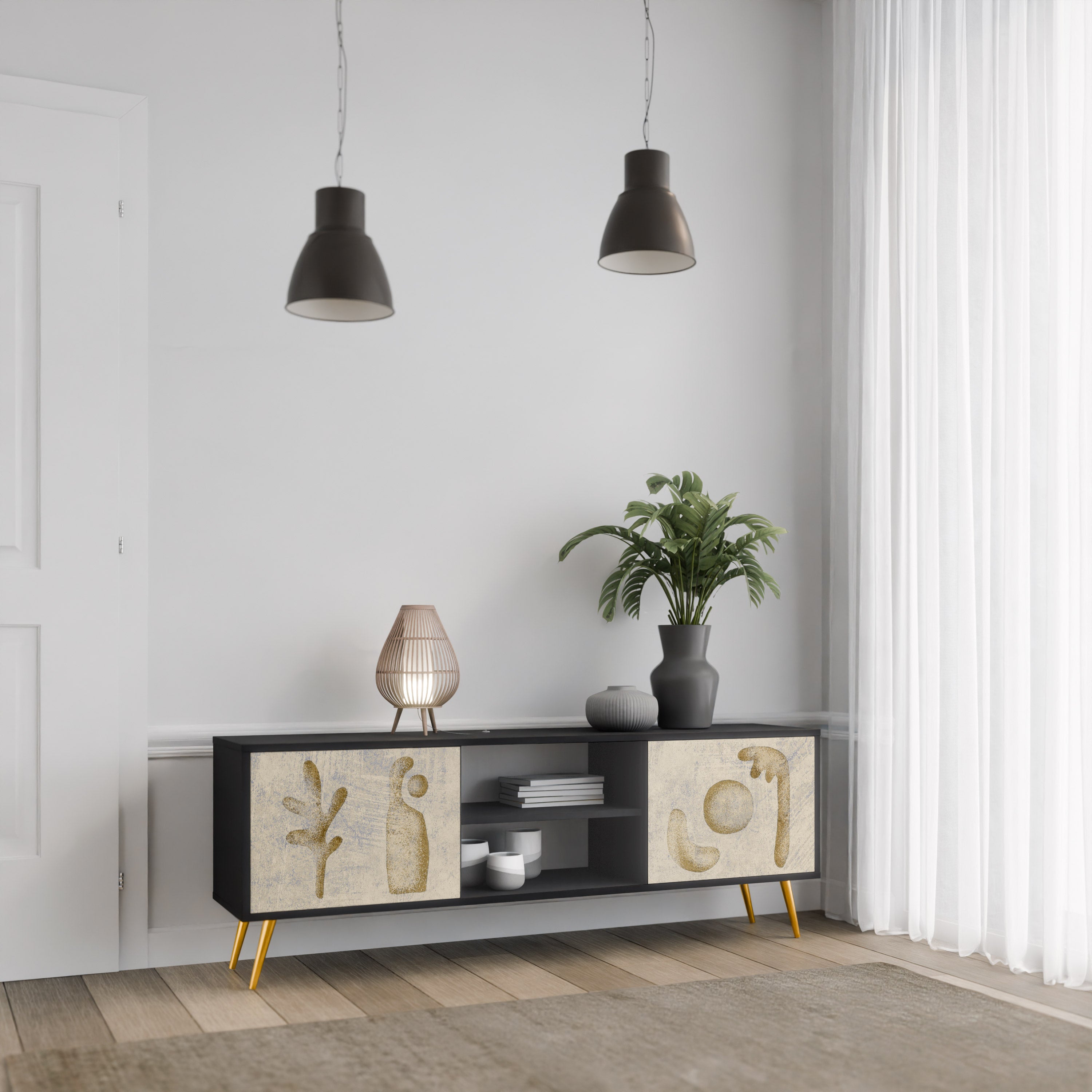 Mueble de TV de 2 puertas SAND SCULPTURES en acabado negro