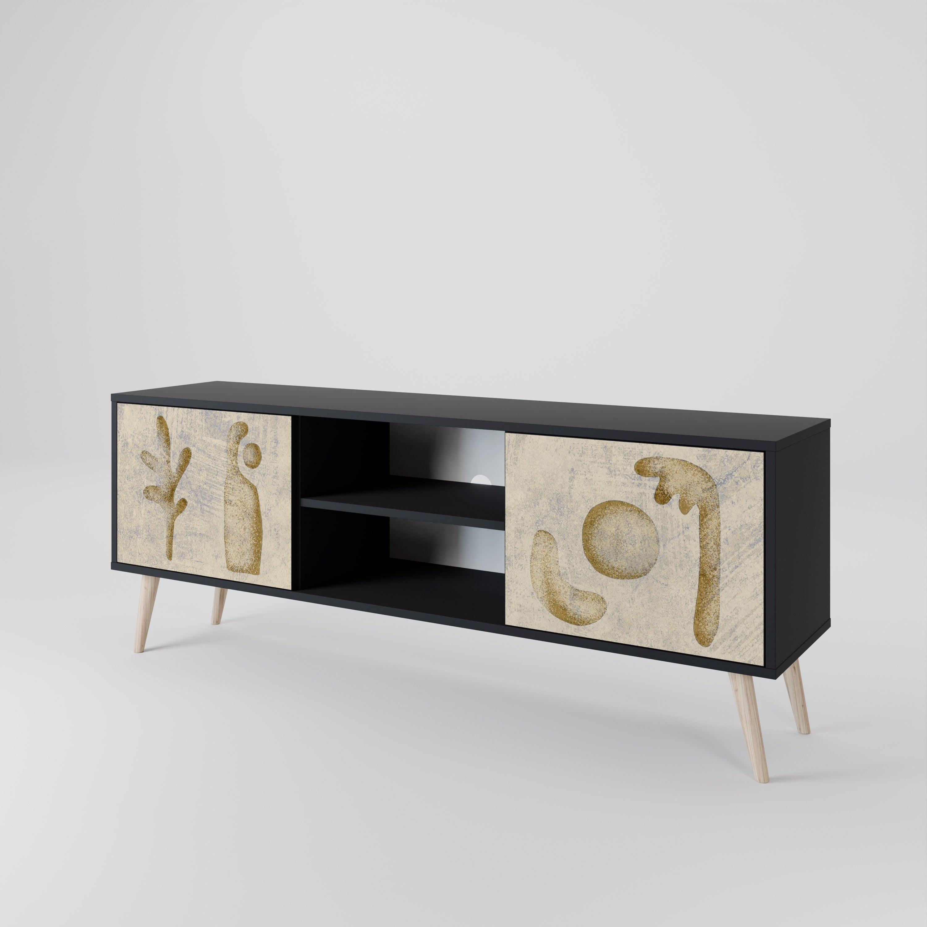 Mueble de TV de 2 puertas SAND SCULPTURES en acabado negro