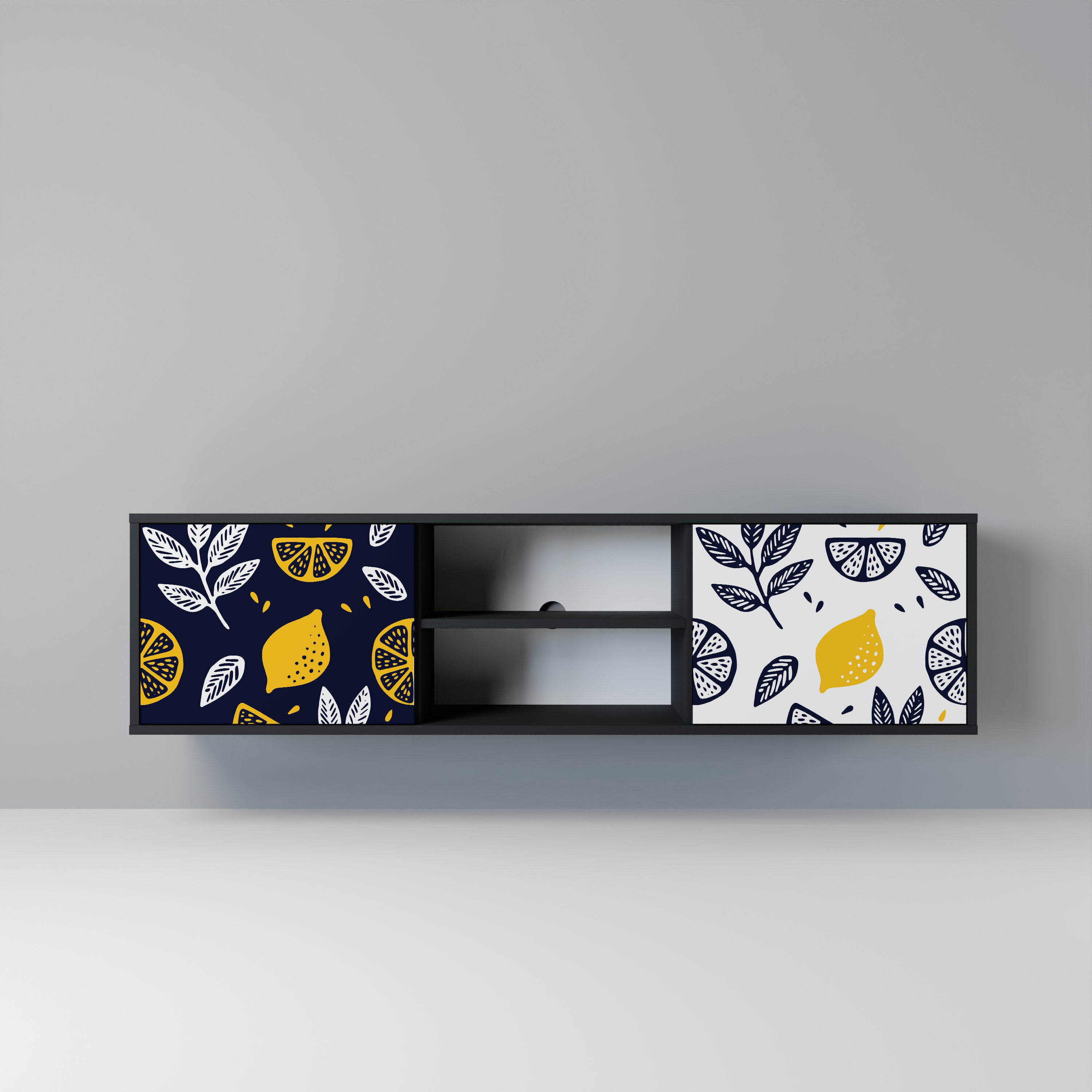 Mueble de TV de 2 puertas CITRUS BLACK AND WHITE con acabado negro