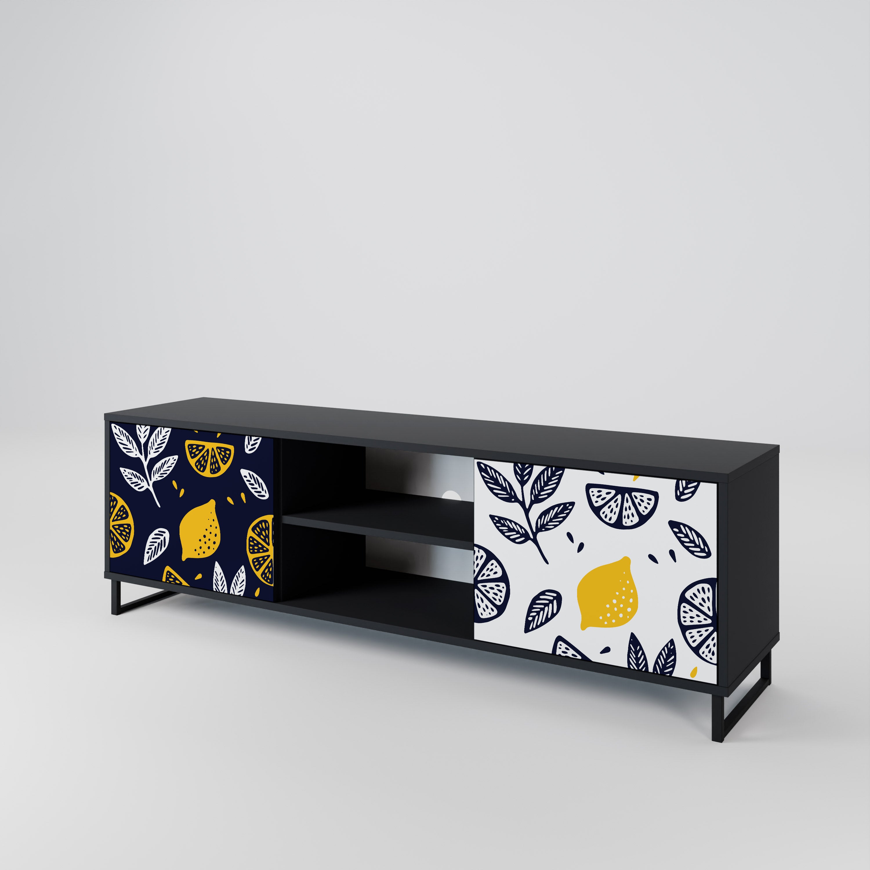 Mueble de TV de 2 puertas CITRUS BLACK AND WHITE con acabado negro