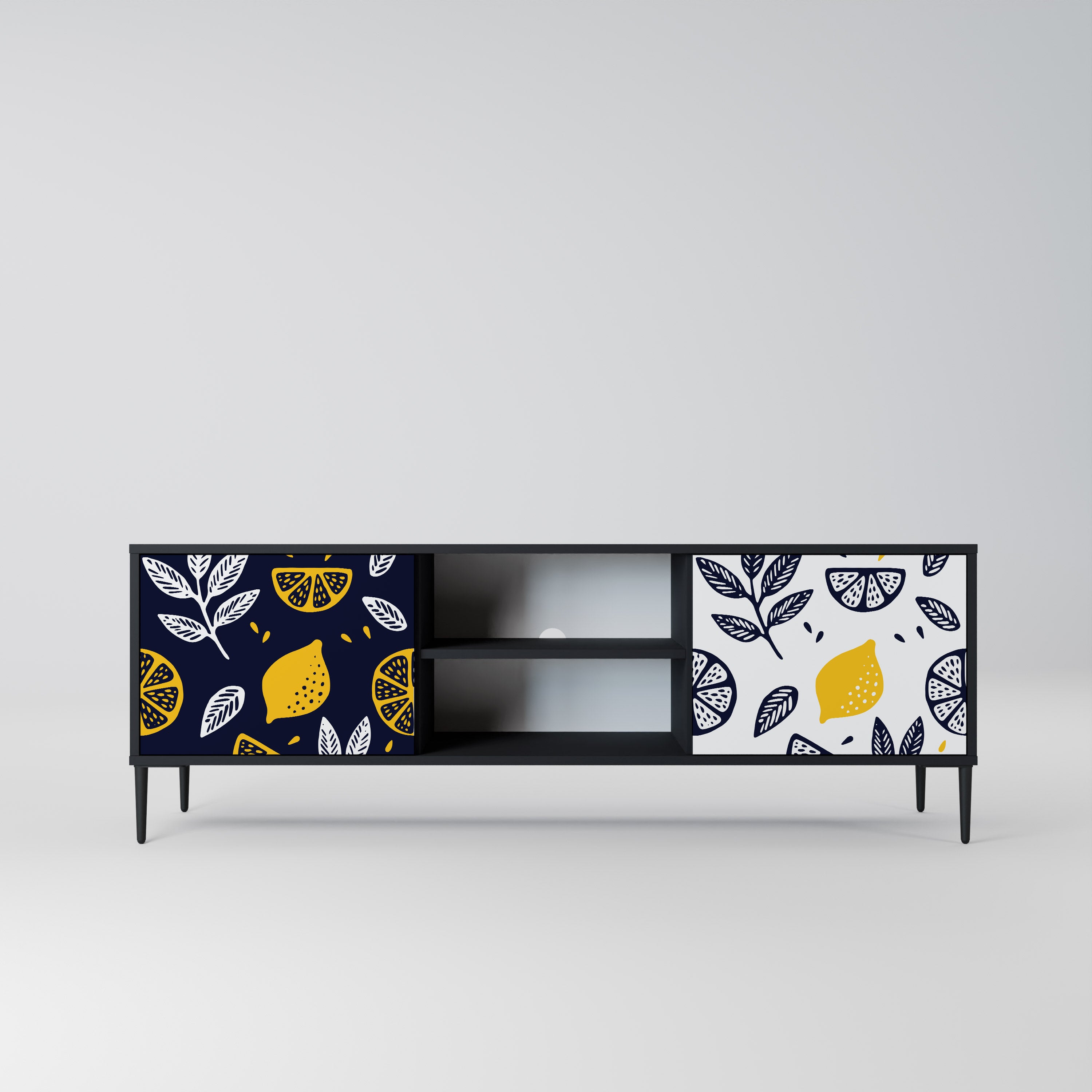 Mueble de TV de 2 puertas CITRUS BLACK AND WHITE con acabado negro