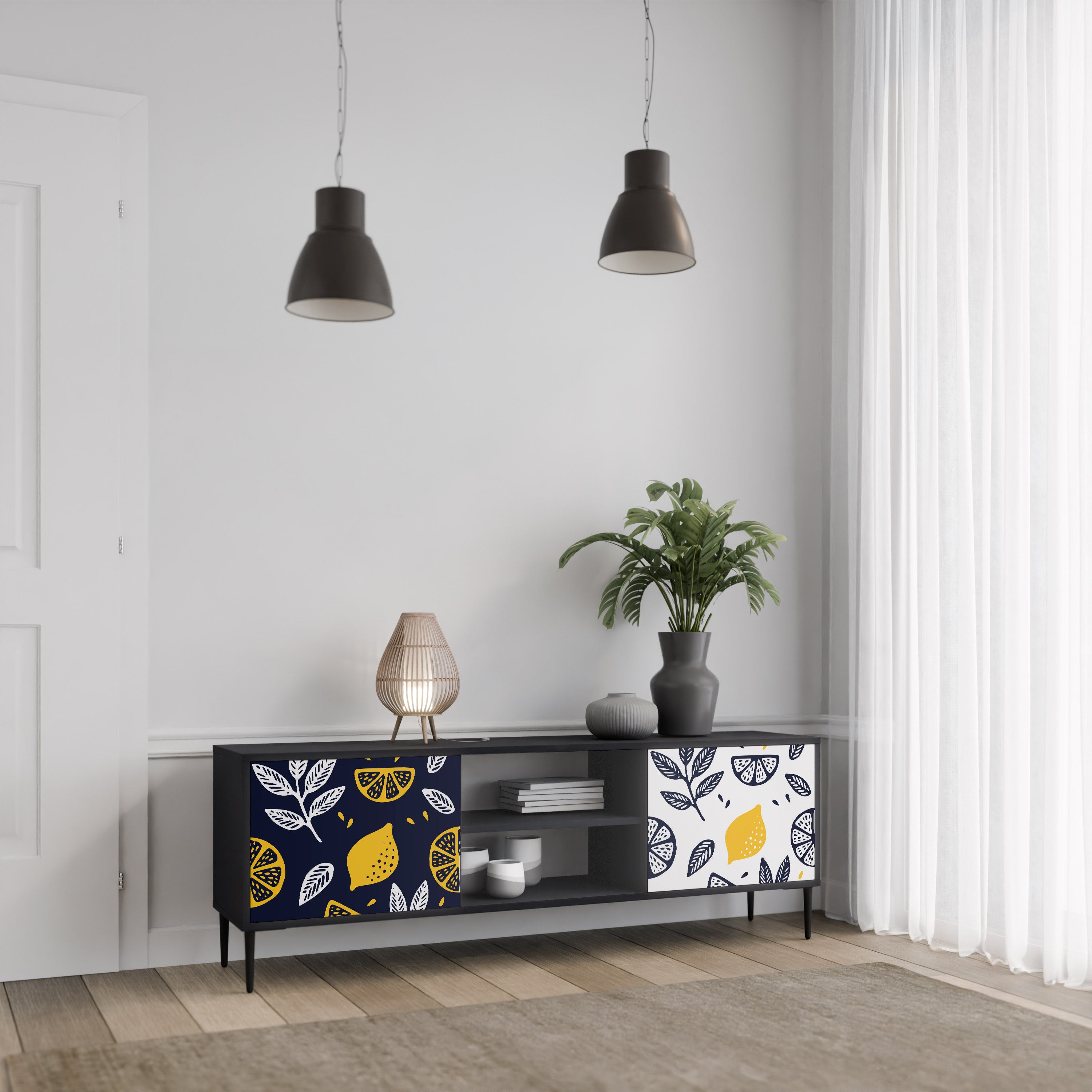 Mueble de TV de 2 puertas CITRUS BLACK AND WHITE con acabado negro