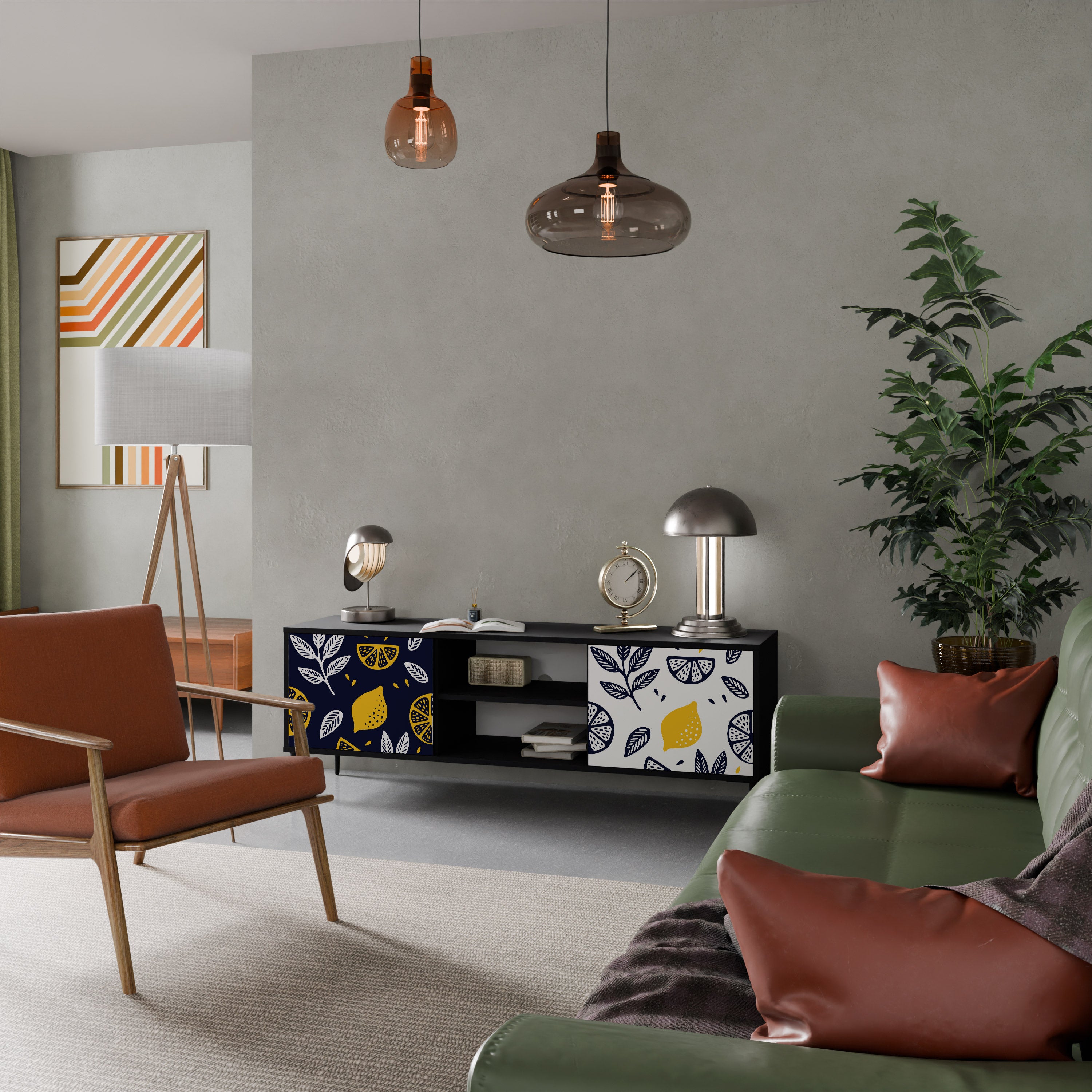 Mueble de TV de 2 puertas CITRUS BLACK AND WHITE con acabado negro