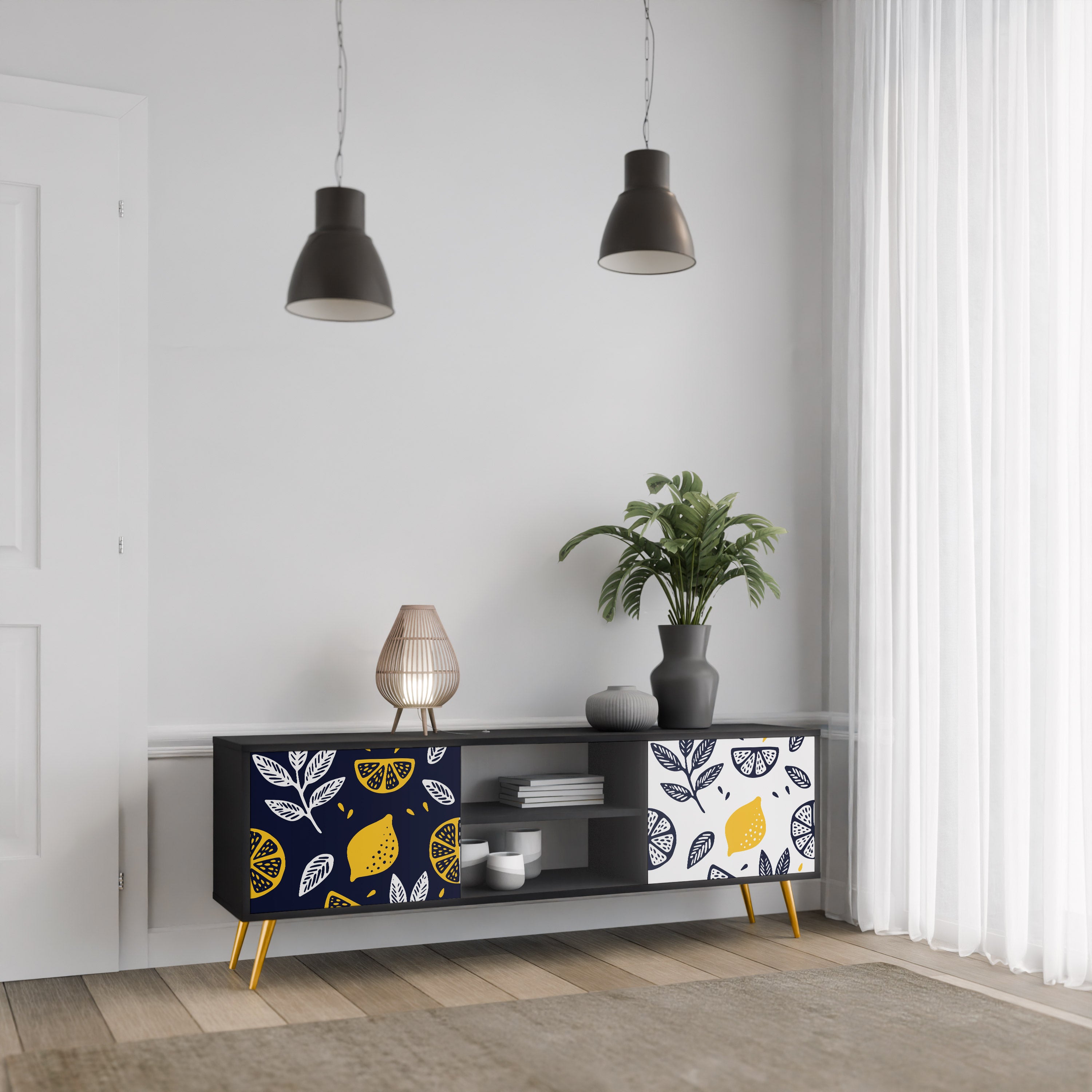Mueble de TV de 2 puertas CITRUS BLACK AND WHITE con acabado negro