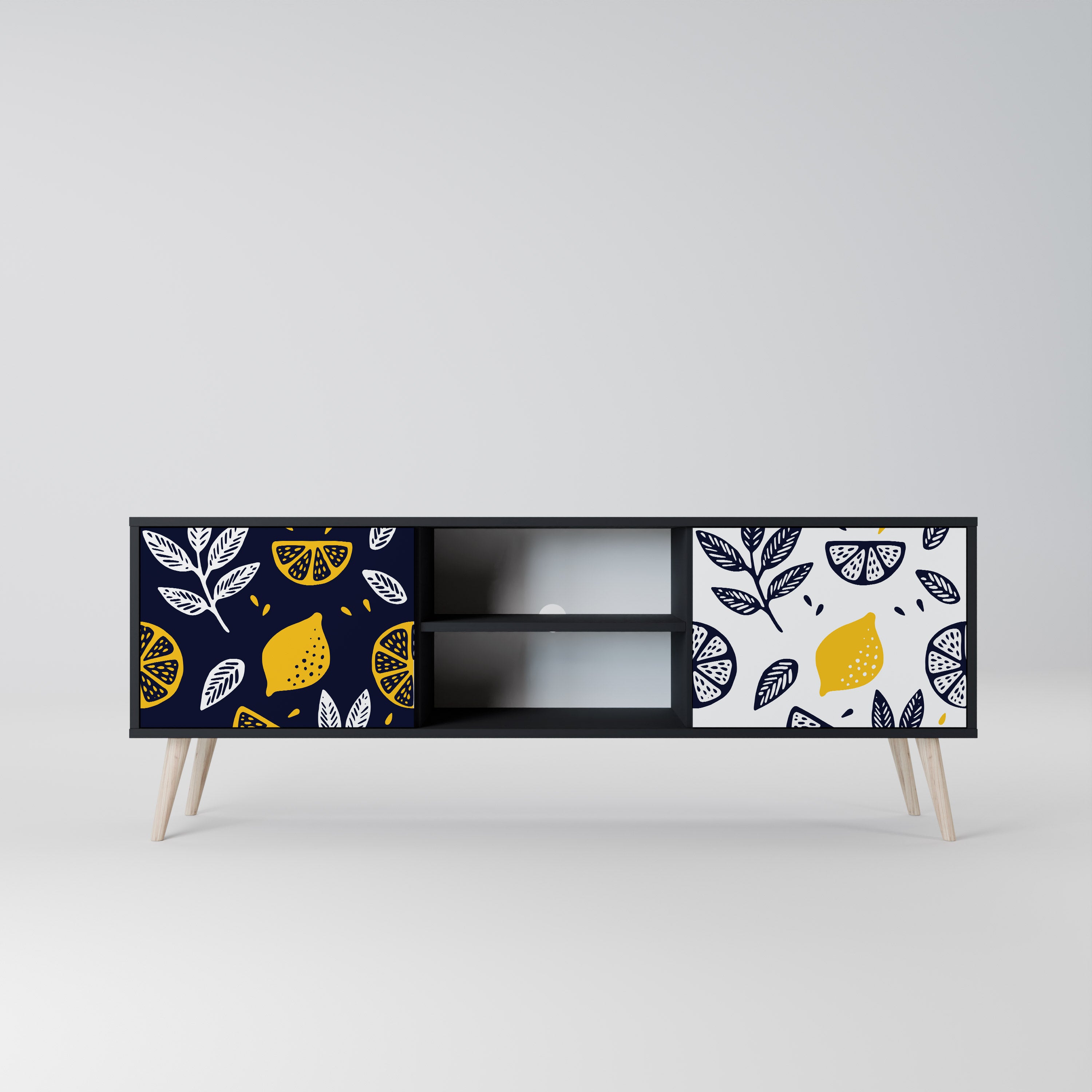 Mueble de TV de 2 puertas CITRUS BLACK AND WHITE con acabado negro