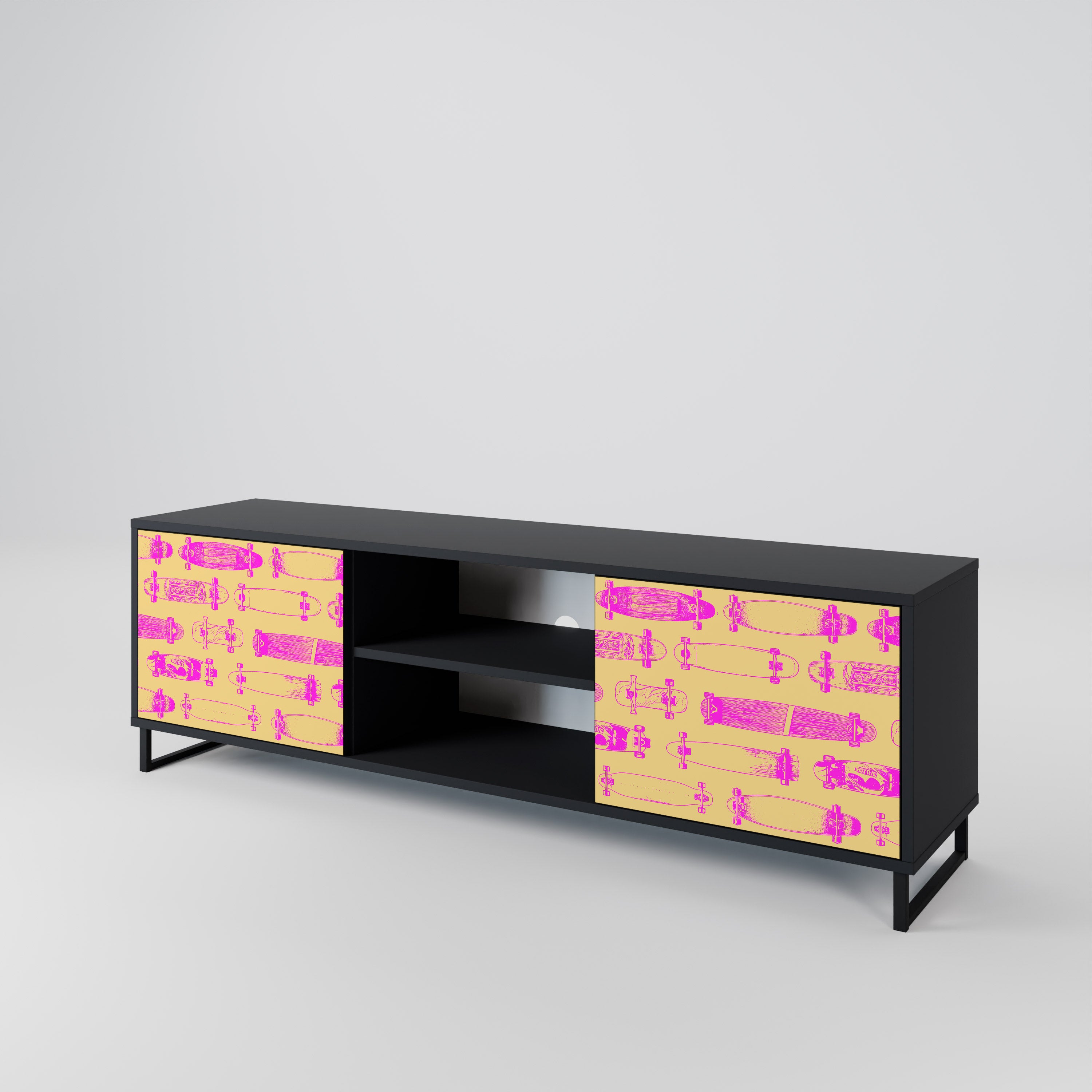 Mueble de TV de 2 puertas SKATEBOARD ARTISTRY con acabado negro