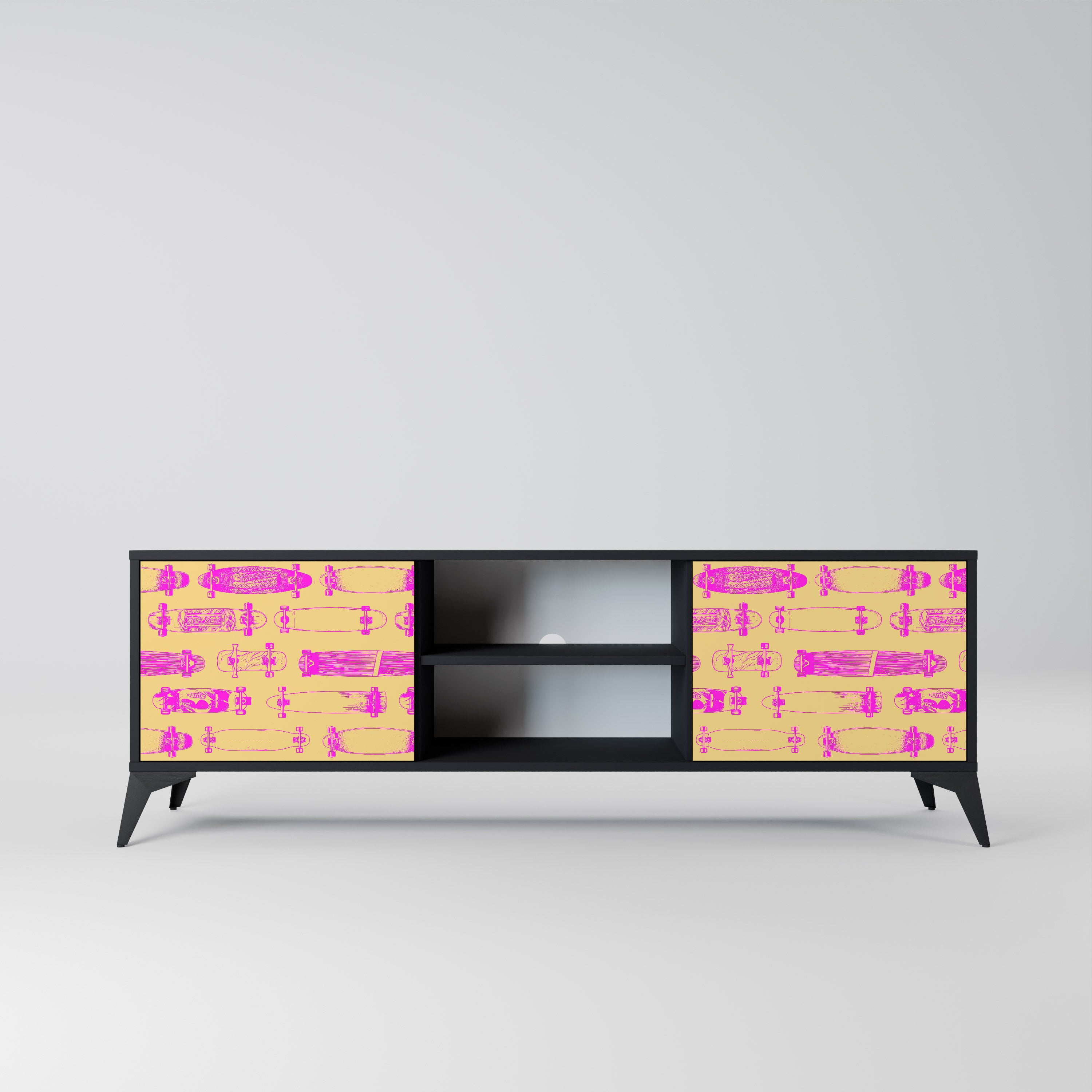 Mueble de TV de 2 puertas SKATEBOARD ARTISTRY con acabado negro