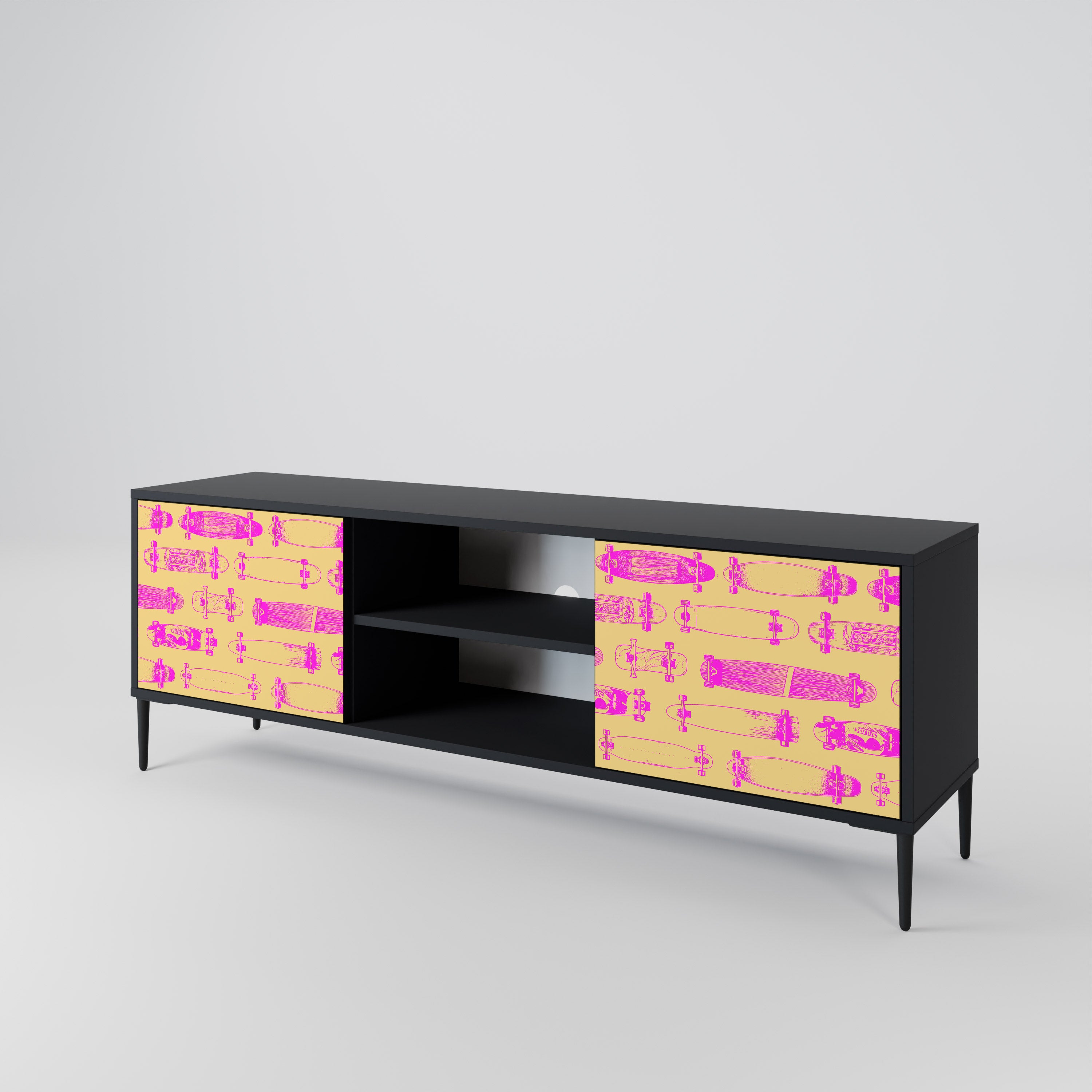 Mueble de TV de 2 puertas SKATEBOARD ARTISTRY con acabado negro