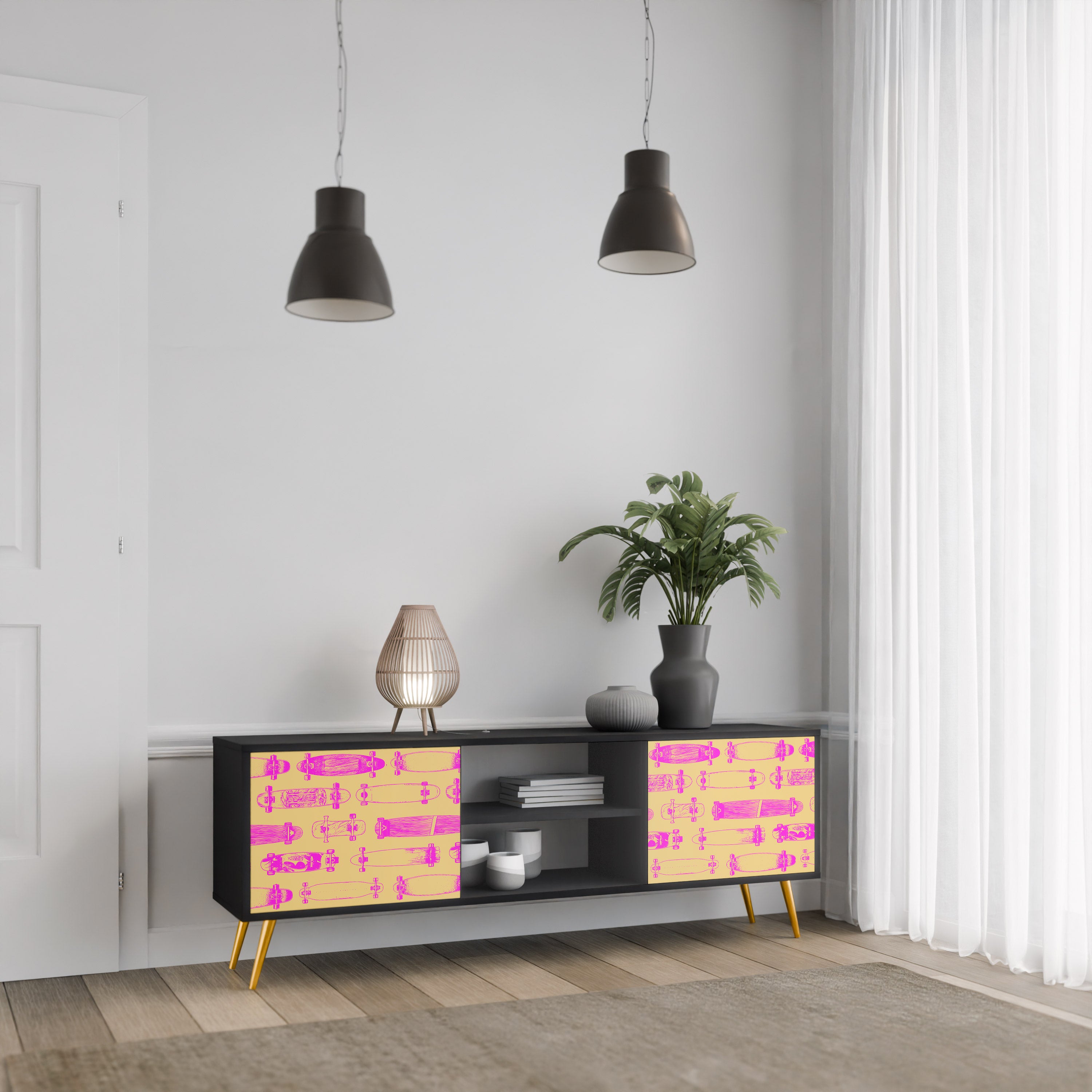 Mueble de TV de 2 puertas SKATEBOARD ARTISTRY con acabado negro
