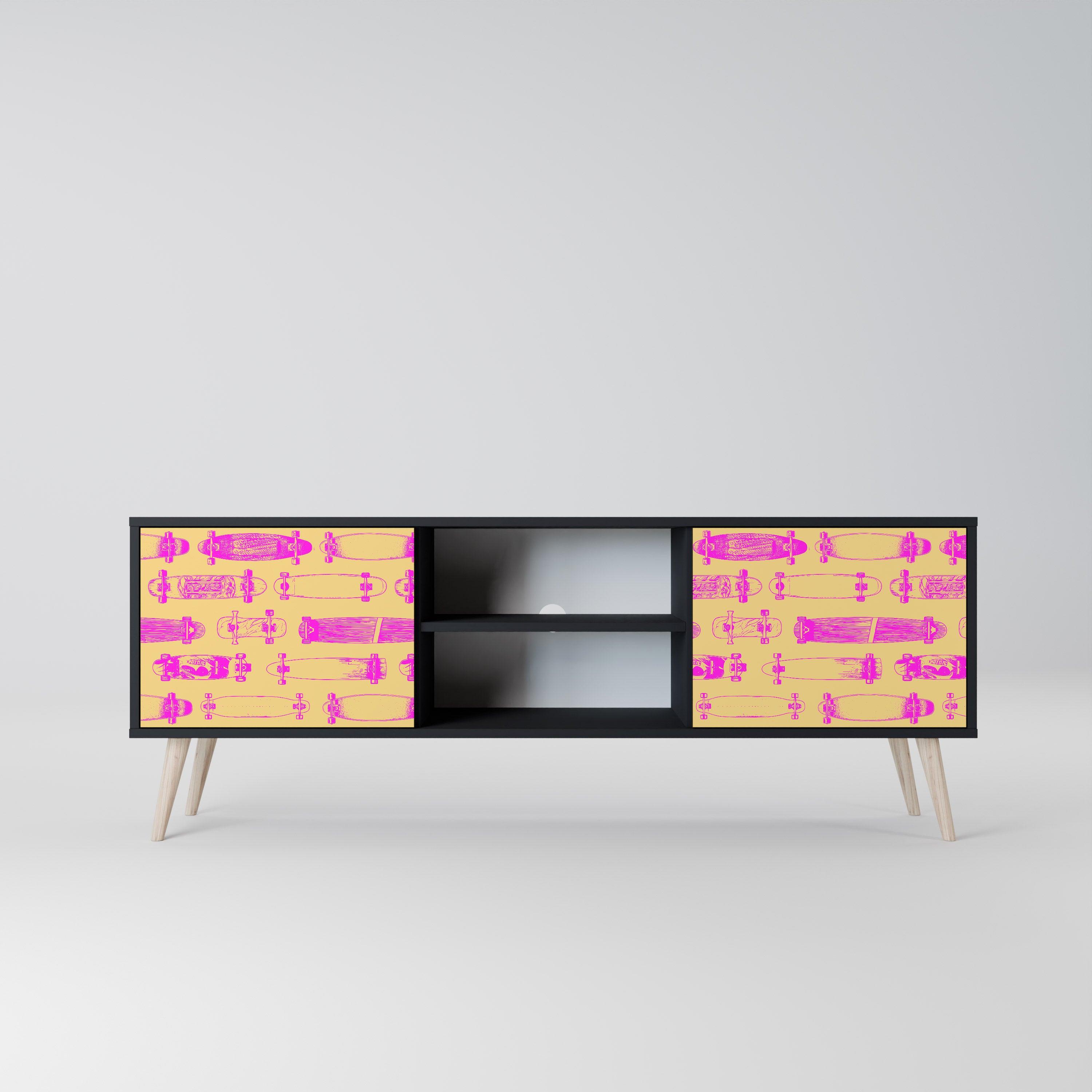 Mueble de TV de 2 puertas SKATEBOARD ARTISTRY con acabado negro