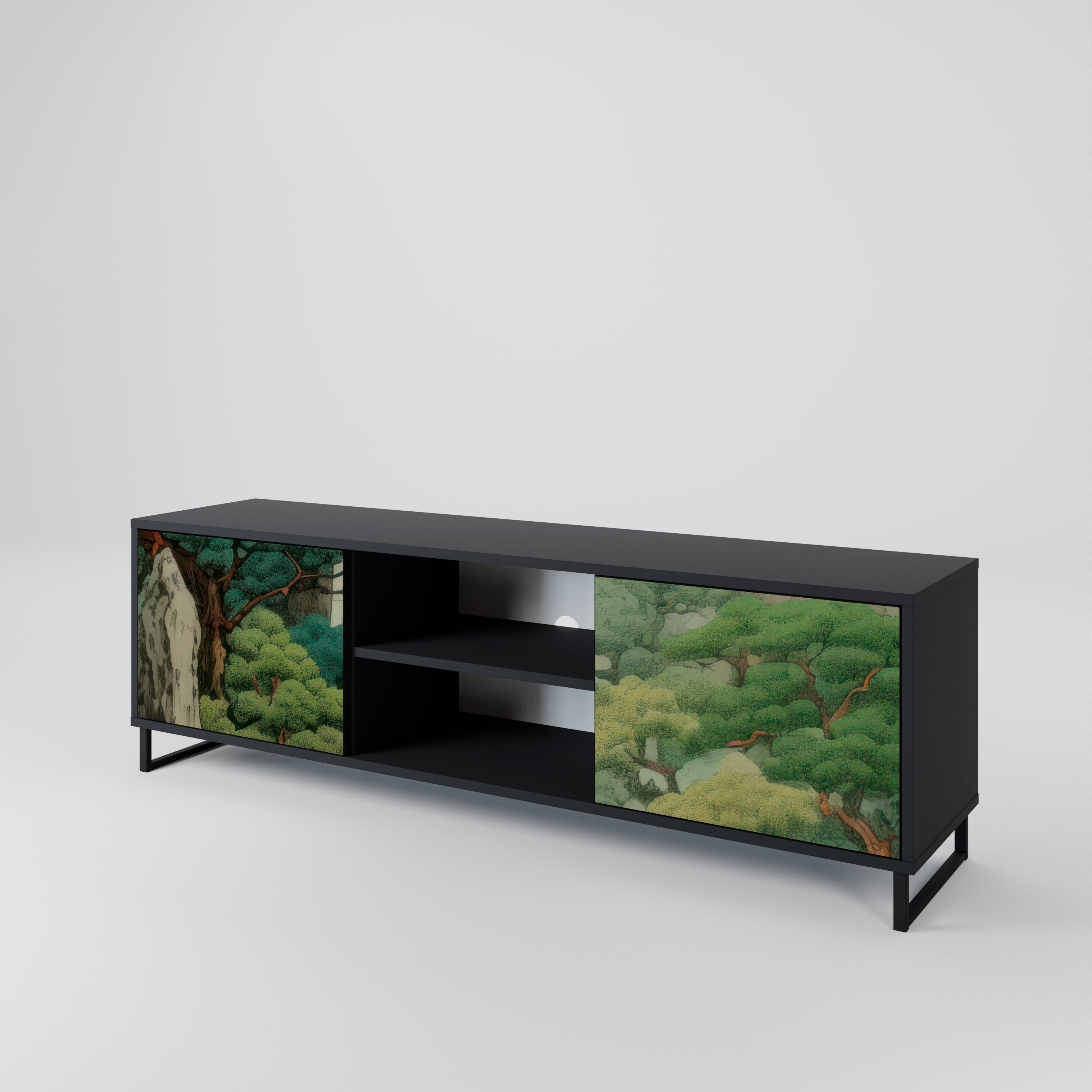 Mueble de TV de 2 puertas VERDURE ABYSS con acabado negro
