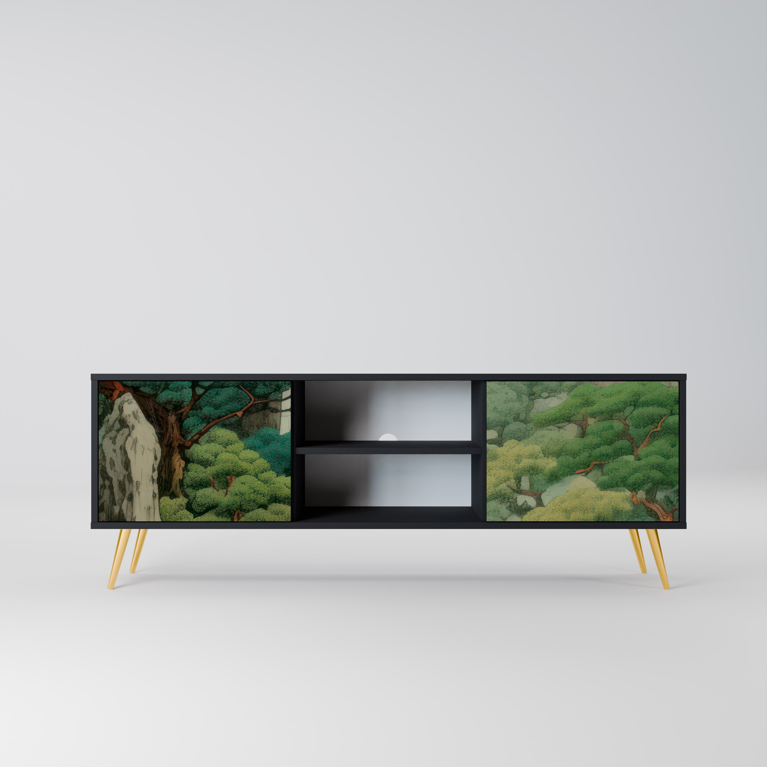 Mueble de TV de 2 puertas VERDURE ABYSS con acabado negro