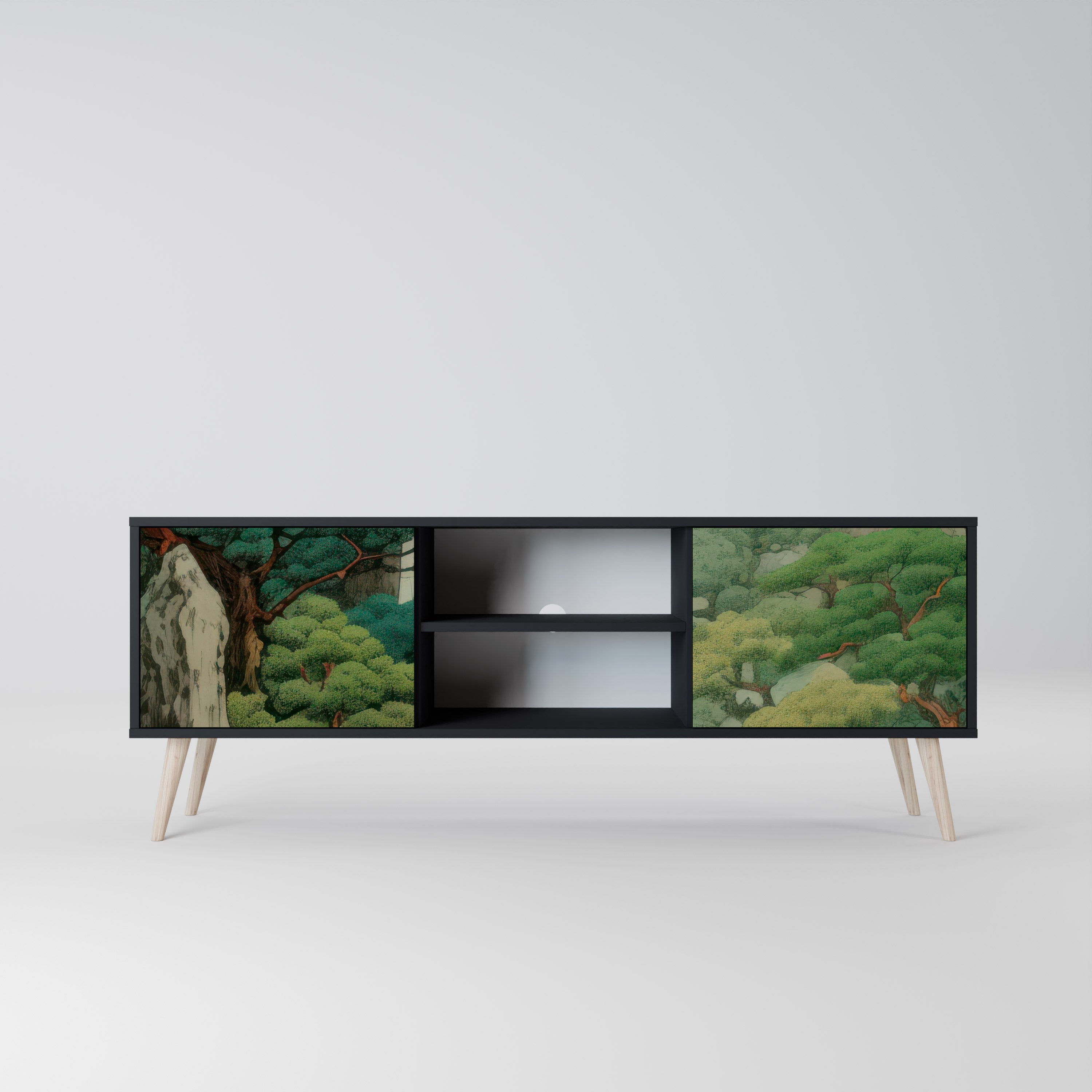 Mueble de TV de 2 puertas VERDURE ABYSS con acabado negro
