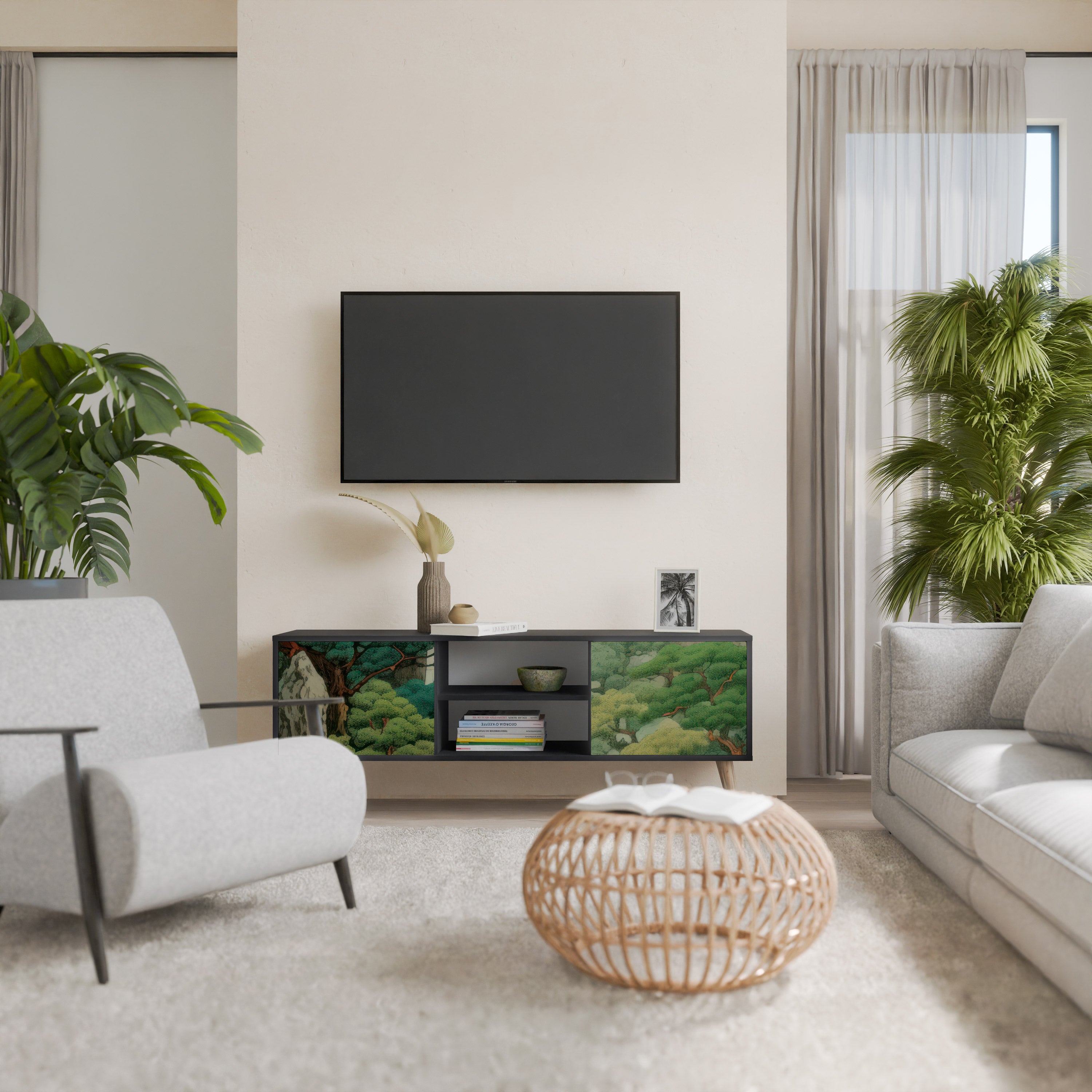 Mueble de TV de 2 puertas VERDURE ABYSS con acabado negro