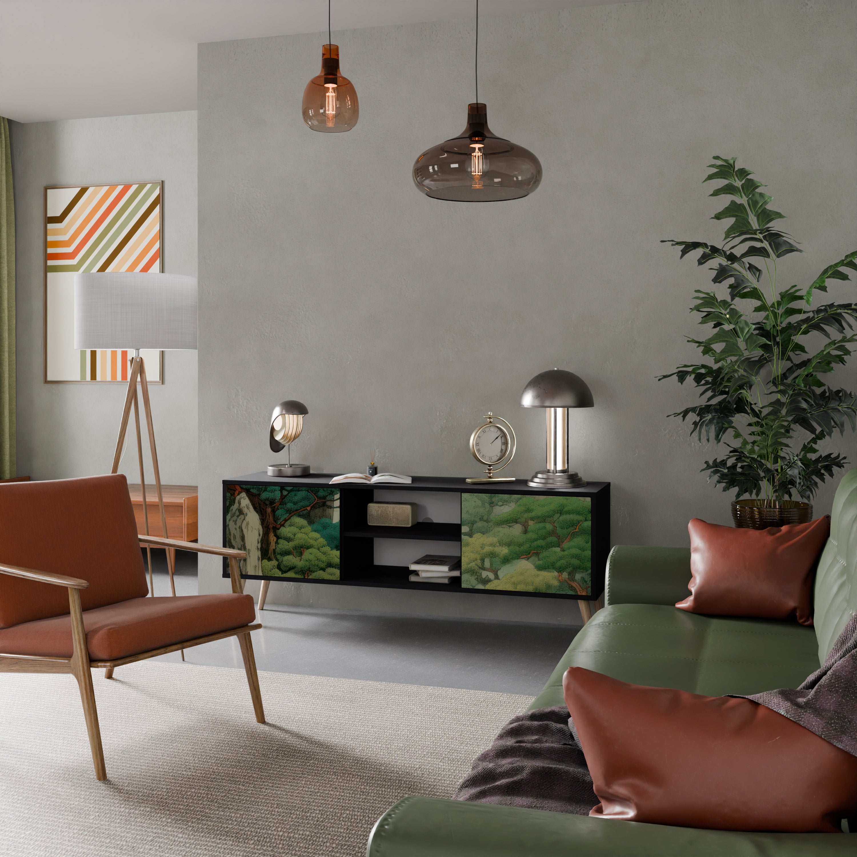 Mueble de TV de 2 puertas VERDURE ABYSS con acabado negro