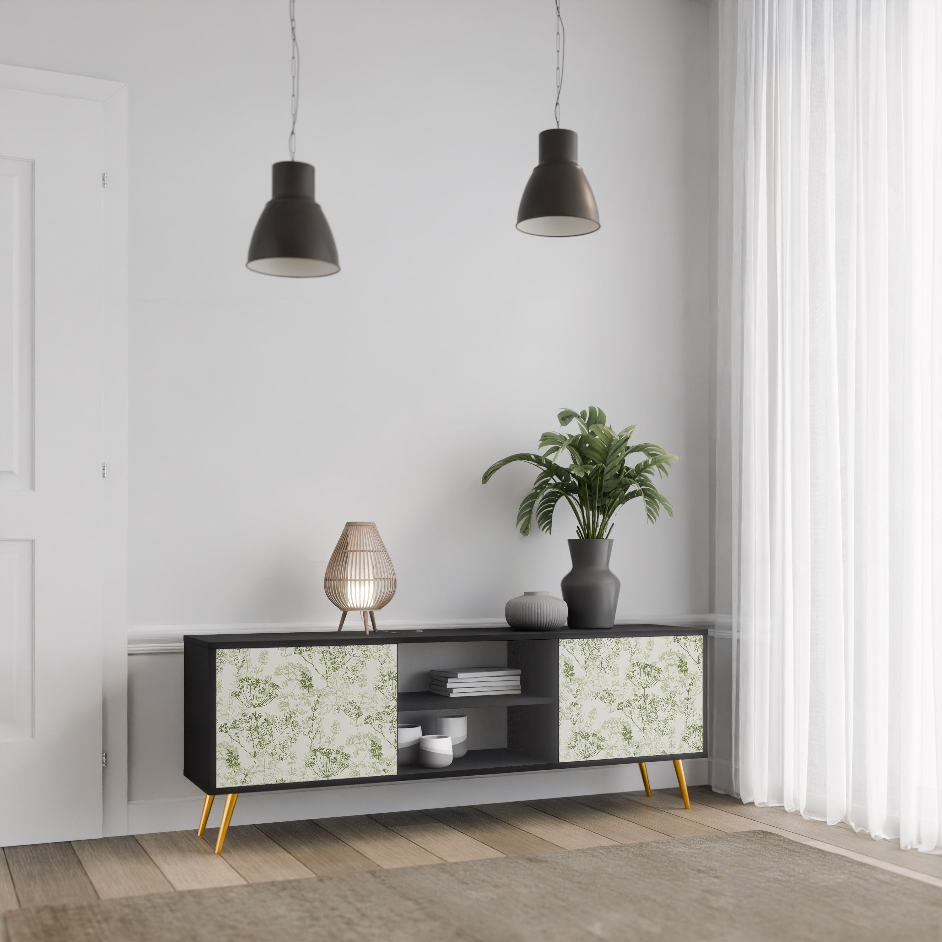 Mueble de TV FENNEL BALDACHIN de 2 puertas con acabado negro